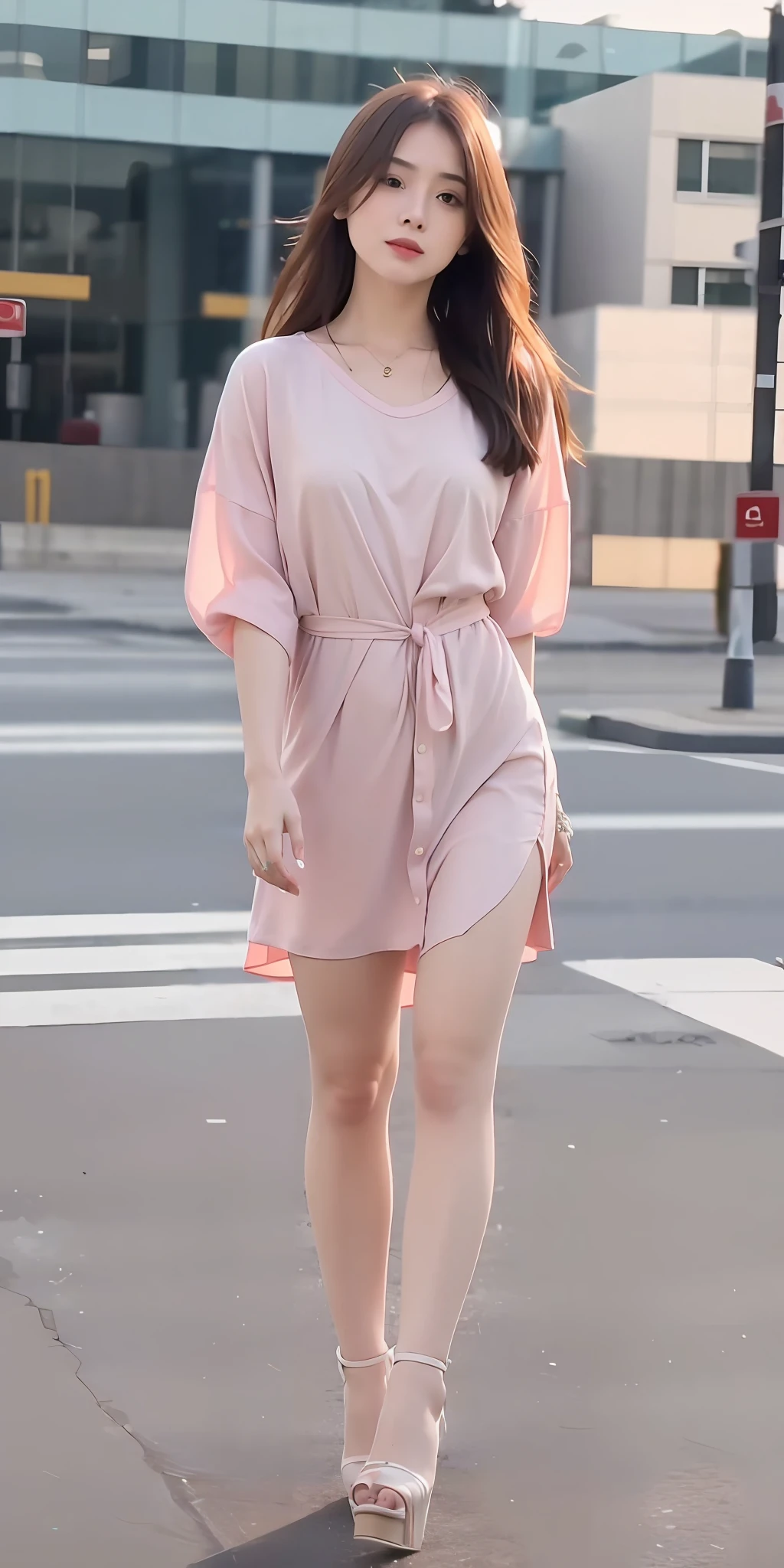 mix4, 20d, solo, long_hair, shirt, dress, high_heels, full_body, look_at_viewer, (8k, RAW photo, best quality, mastery:1.2), (realistic, photo-realistic:1.37), professional lighting, photon mapping, light energy transfer, physically based rendering,