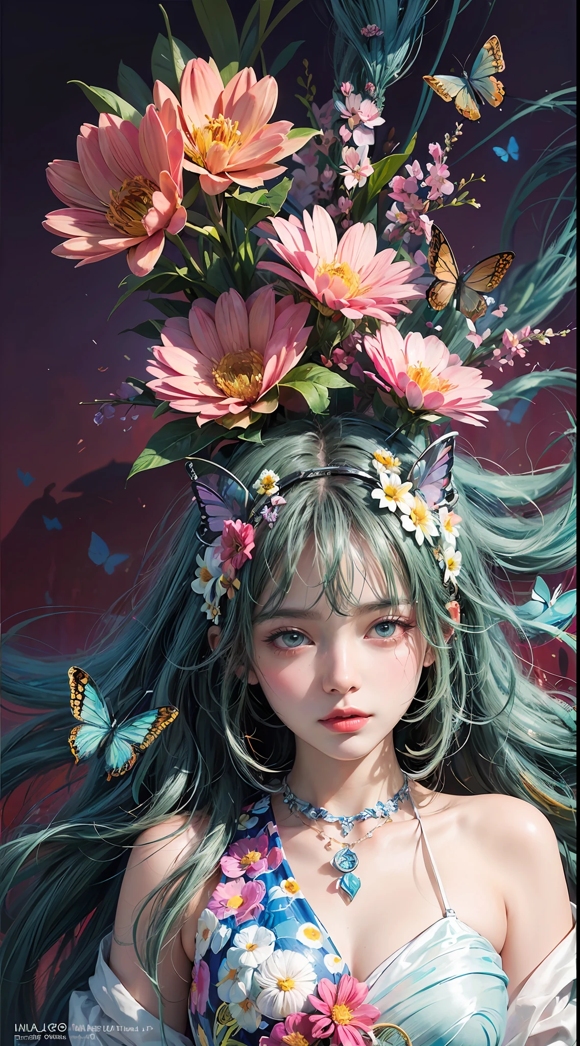 (masterpiece:1.1), (highest quality:1.1), (HDR:1.0), ambient light, ultra-high quality,( ultra detailed original illustration), (1girl, full body), ((harajuku fashion)), ((flowers with human eyes, flower eyes)), double exposure, fusion of fluid abstract art, glitch, (original illustration composition), (fusion of limited color, maximalism artstyle, geometric artstyle, butterflies, junk art)