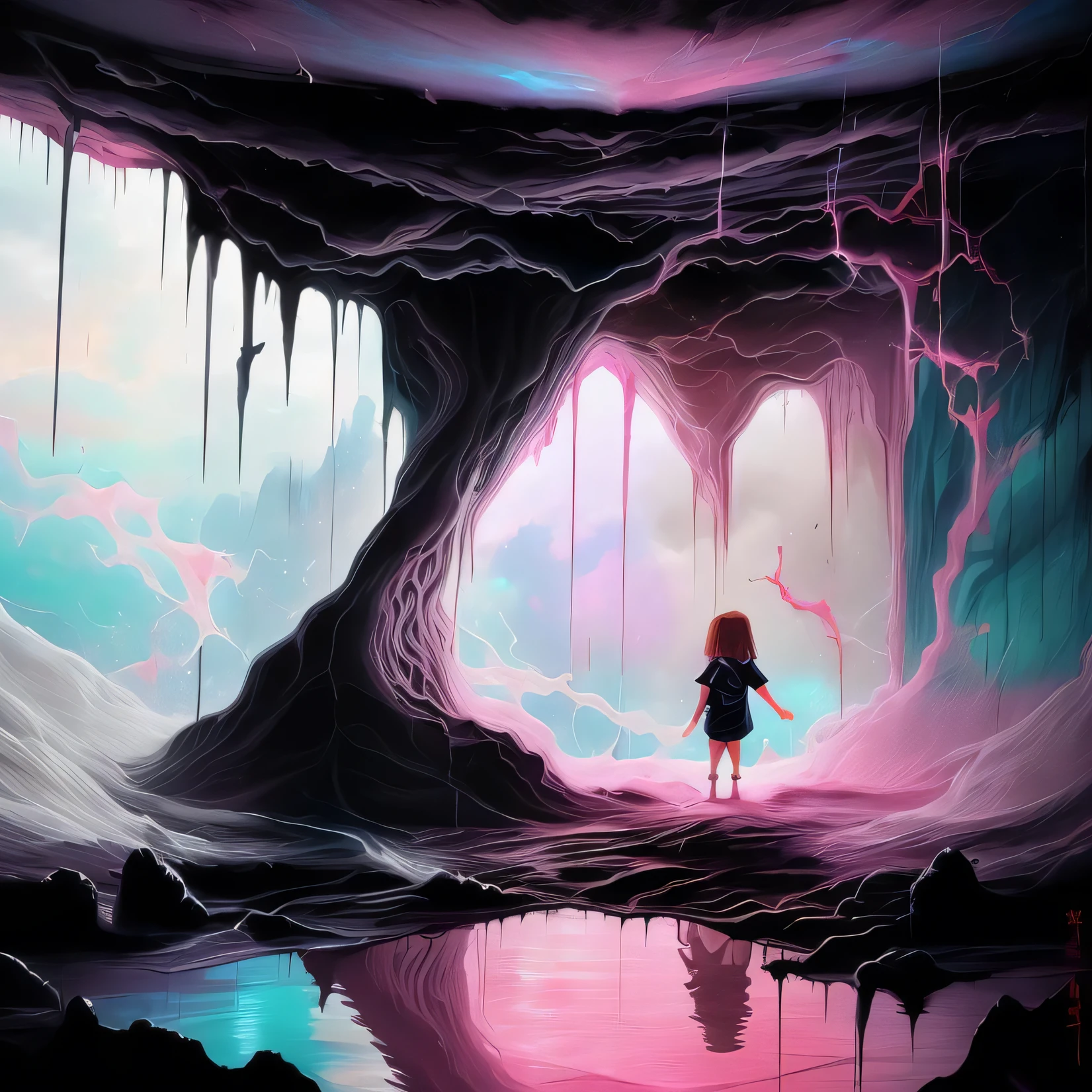 a child in an abstract bedroom, painting, a hyperrealistic painting by Lee Loughridge , [:anime line art:0.2], Hex and Thunder themed, epic splash art , gothic art, , realistic