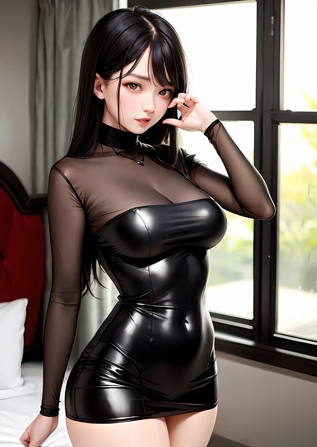 Asian girl,15year old,Wear wet transparent clothes,tight-fitting,Big breasts don't leave a point,Real Human,8K,Inside the bedroom,