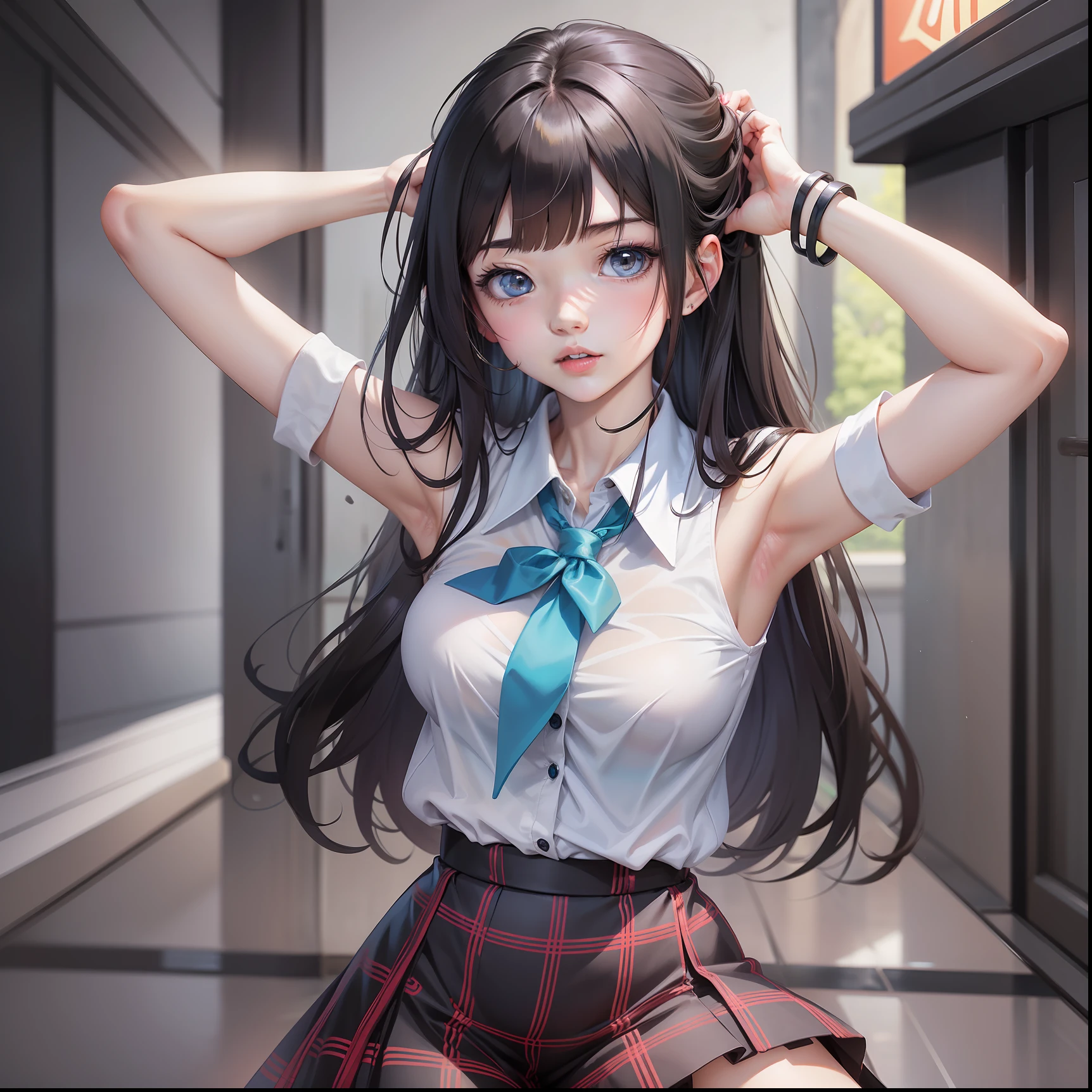 anime girl with long black hair and blue eyes in a school uniform, anime best girl, anime moe art style, anime visual of a cute girl, Beautiful Anime High School Girls, nagatoro, female anime character, anime girl named lucy, up of young anime girl, extremely cute anime girl face, as an anime character, anime figure, Anime girl with long hair