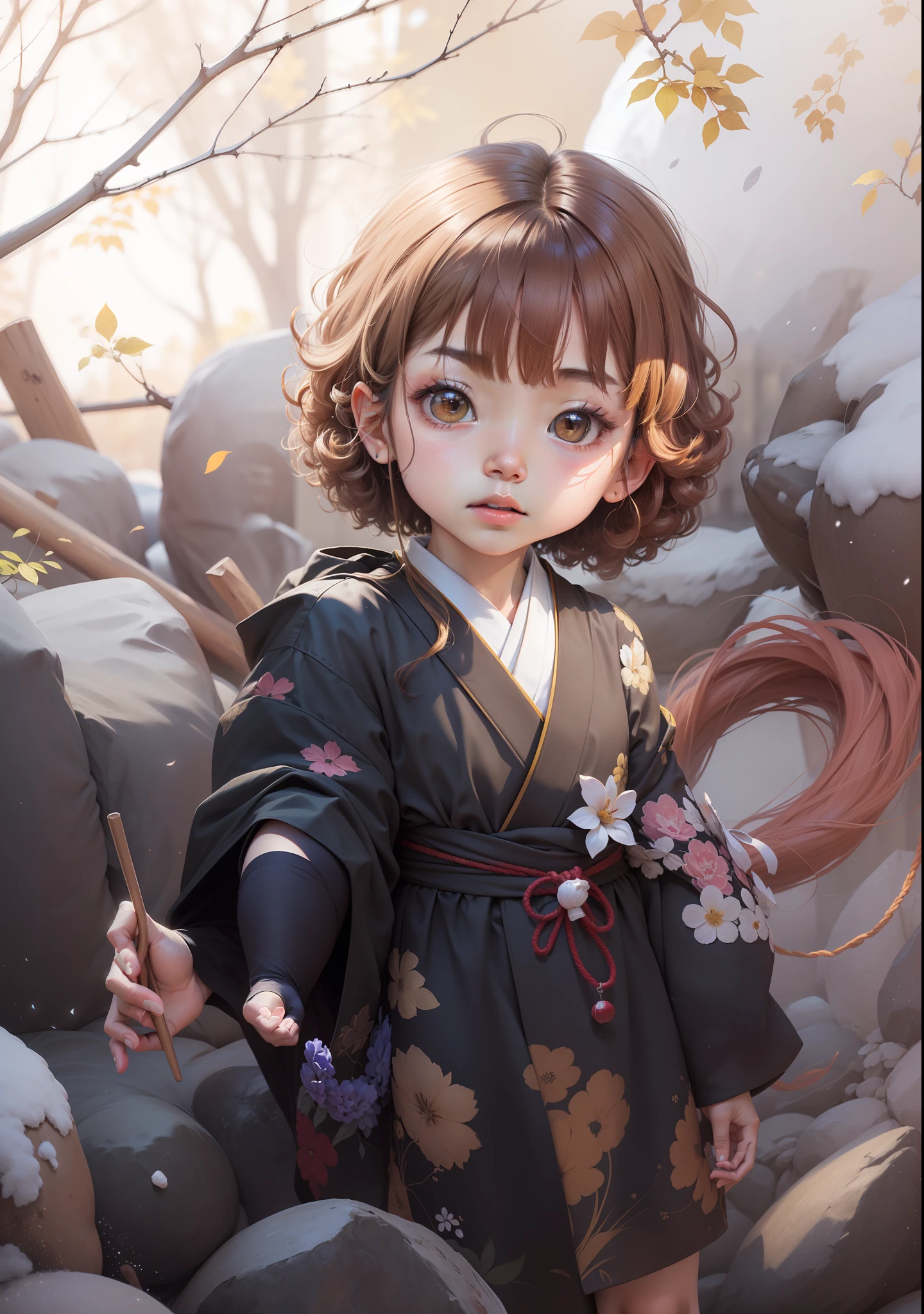 Kizi,with short brown hair,Japanese-English mixed-blood,curlies