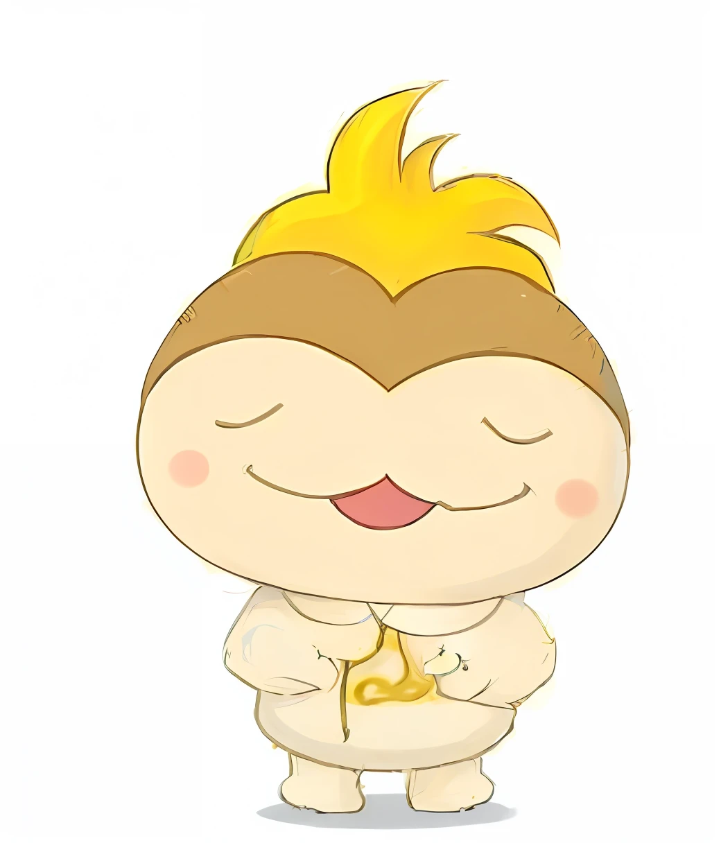 A yellow hairy cartoon phoenix, The letter P is written on the belly,Cute cartoon character, shuushuu anime image, Gelbooru anime image, cute character, character art of maple story,