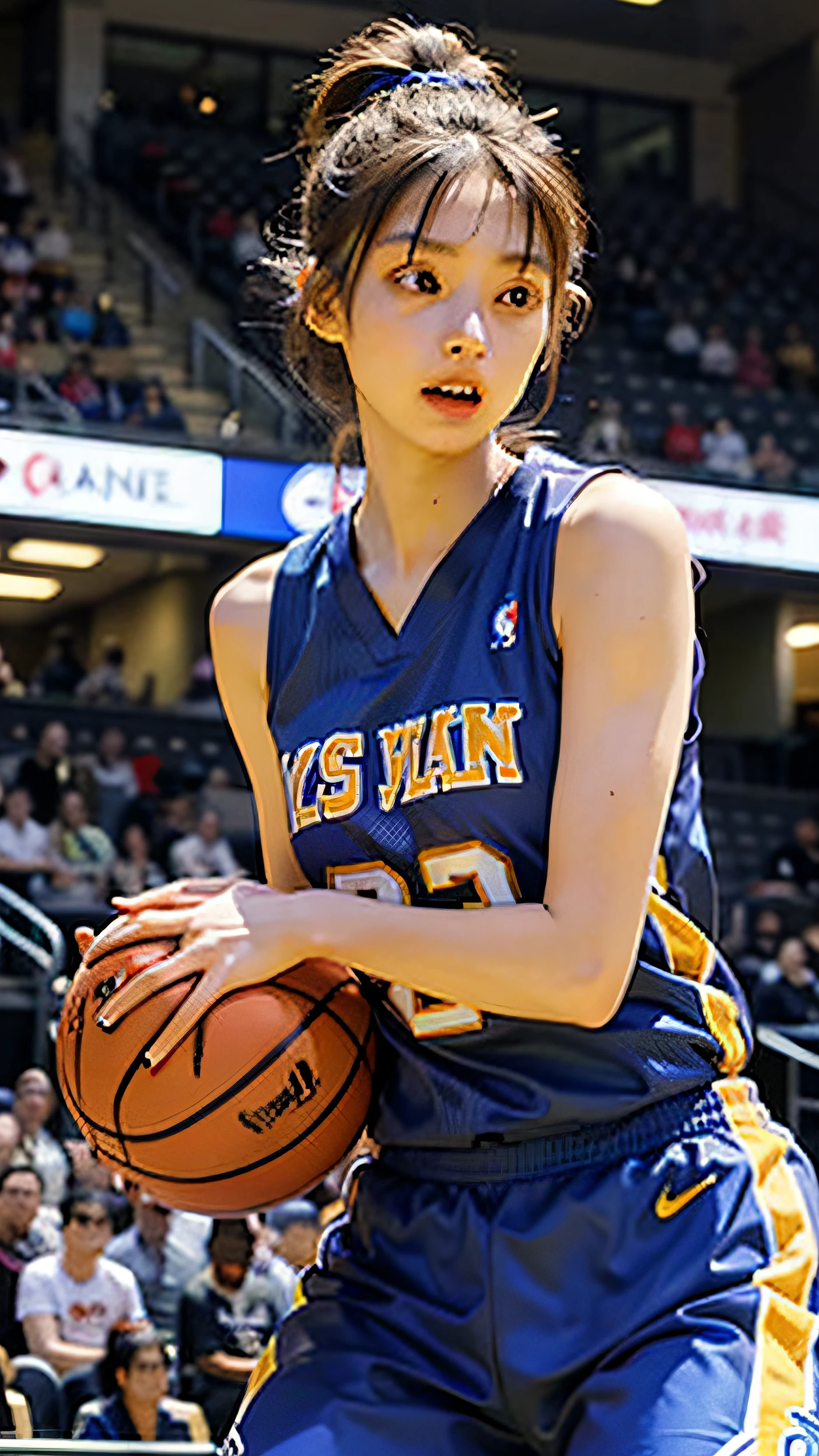 Woman in basketball uniform