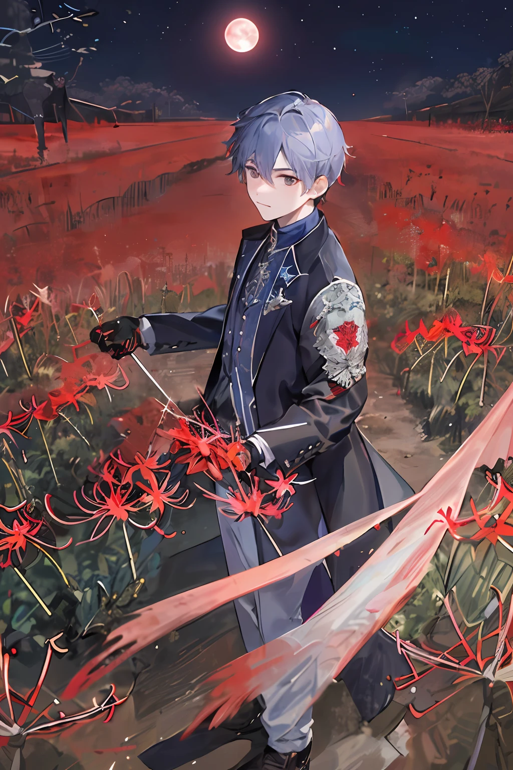 Five-star red flag with soldiers at sunset