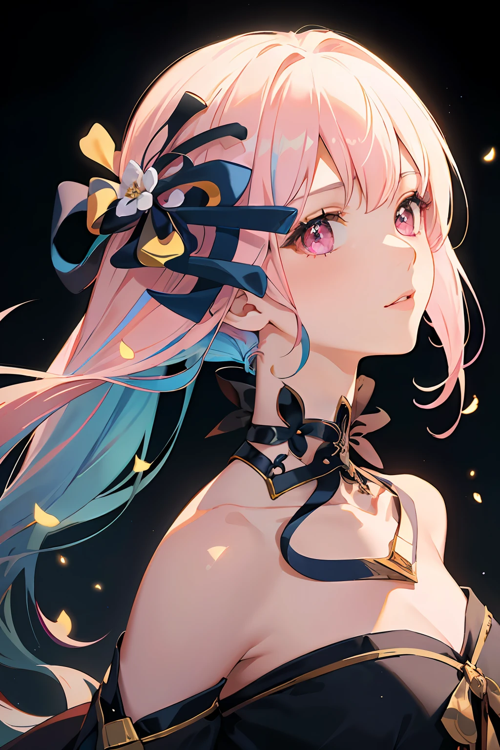 delicate and beautiful CG artwork),(best quality, ultra-detailed, high resolution),(dynamic angle, dynamic lighting),(1 girl),(masterpiece, top quality, best quality, official art, beautiful and aesthetic:1.2), (1girl:1.3), (fractal art:1.3), card, tarot, blue and pink hair, hearts, twin braids, hair flower, (good lighting:1.1), ((highres)), Tarot card style