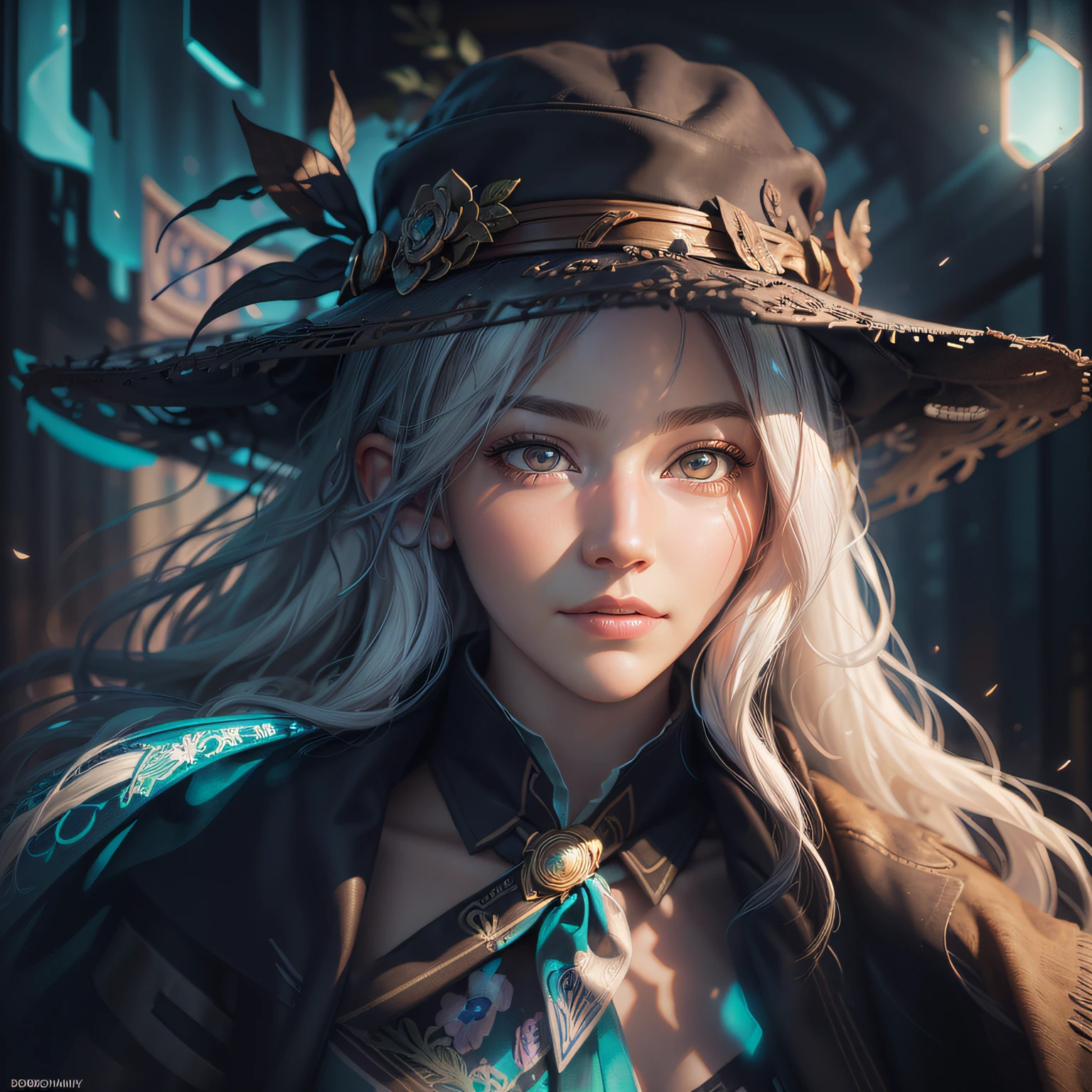 (CG Unity 8K wallpaper in extreme detail,tmasterpiece,Highest image quality),(Delicate light and shadow,The picture is highly dramatic,Cinematic lens effect),A seven-year-old white-haired witch。 --auto