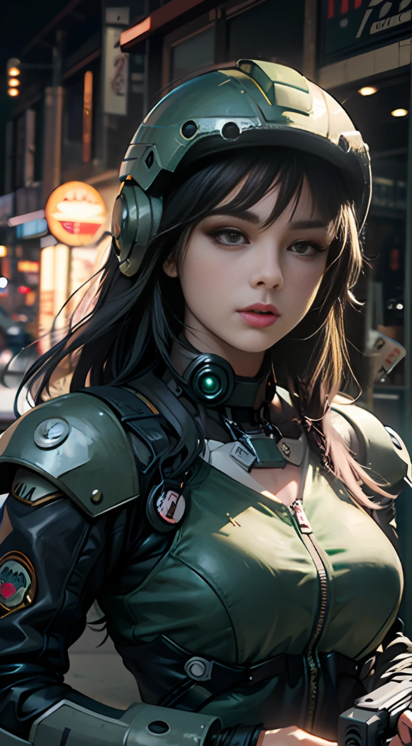 Woman in green and black wearing helmet on motorcycle, Hyper-realistic cyberpunk style, cyberpunk anime girl, wojtek fus, female cyberpunk anime girl, Digital cyberpunk anime art, dreamy cyberpunk girl, perfect android girl, Guviz-style artwork, digitl cyberpunk - anime art, anime cyberpunk art, trending on cgstation, cyberpunk beautiful girl