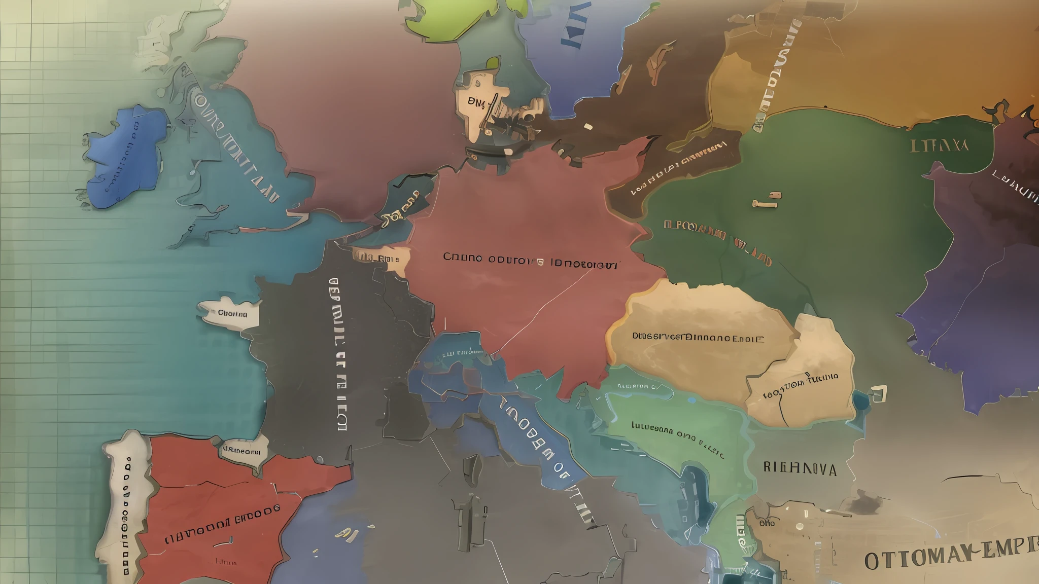 Close-up of the map with countries and their names, steam workshop maps, hearts of iron portrait style, Map of Europe, historically accurate, crusader kings 3, From the Duchy of Lituania, hearts of iron portrait, European color palette, Holy Roman Empire