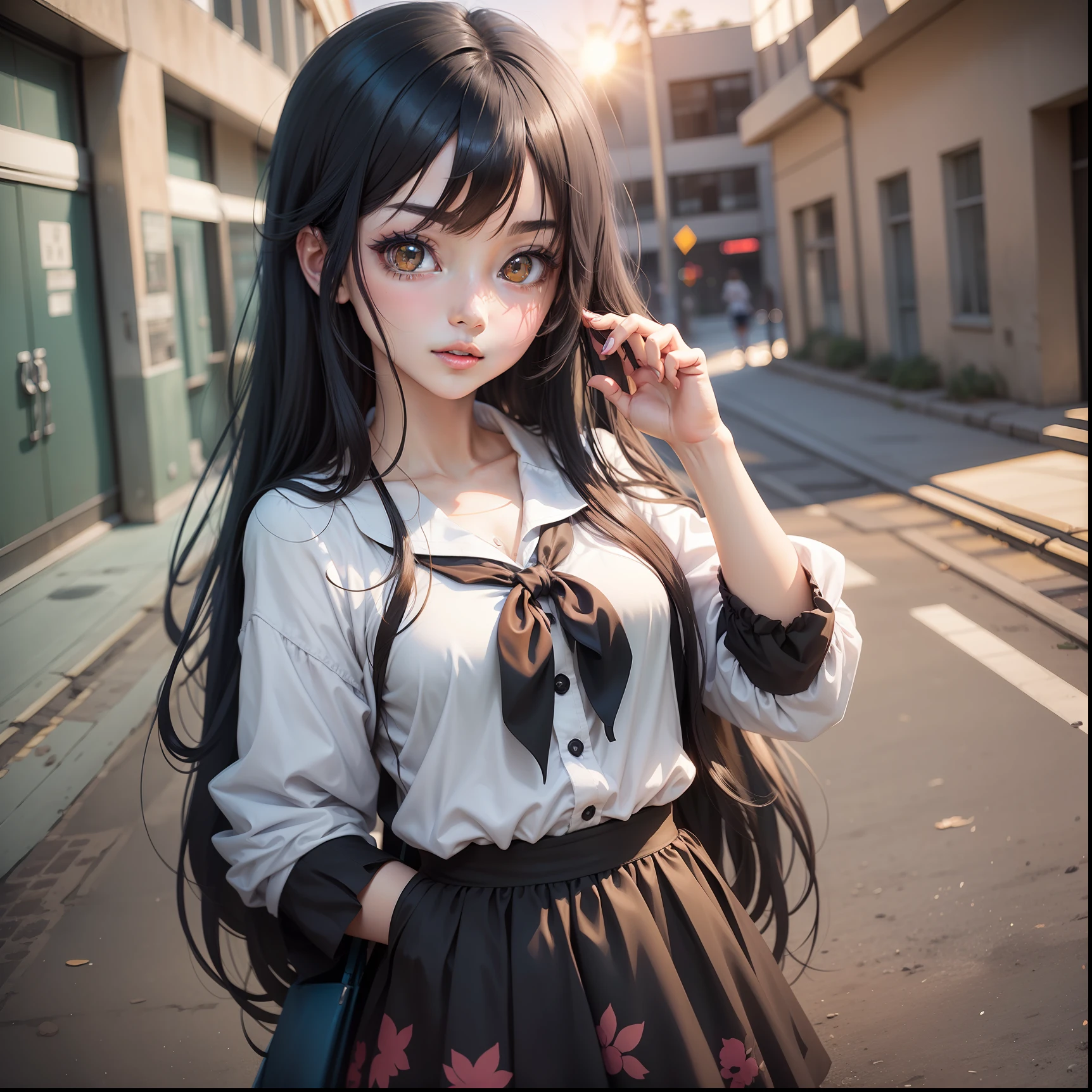 anime girl with long black hair and blue eyes in a school uniform, anime best girl, anime moe art style, anime visual of a cute girl, Beautiful Anime High School Girls, nagatoro, female anime character, anime girl named lucy, up of young anime girl, extremely cute anime girl face, as an anime character, anime figure, Anime girl with long hair