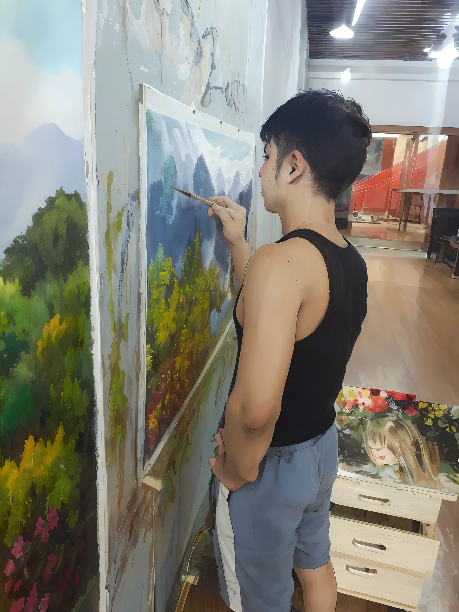 To draw a man in a black shirt is to draw a picture, paiting, paining, painting coming to life, do hoang tuong artwork, Painting, Painting, physical painting, painitng, painting art, Ollie is painting, chinese artist, traditional painting, Master painting, Oil panting, traditional art, smooth draw with oil painting, Master of oil painting