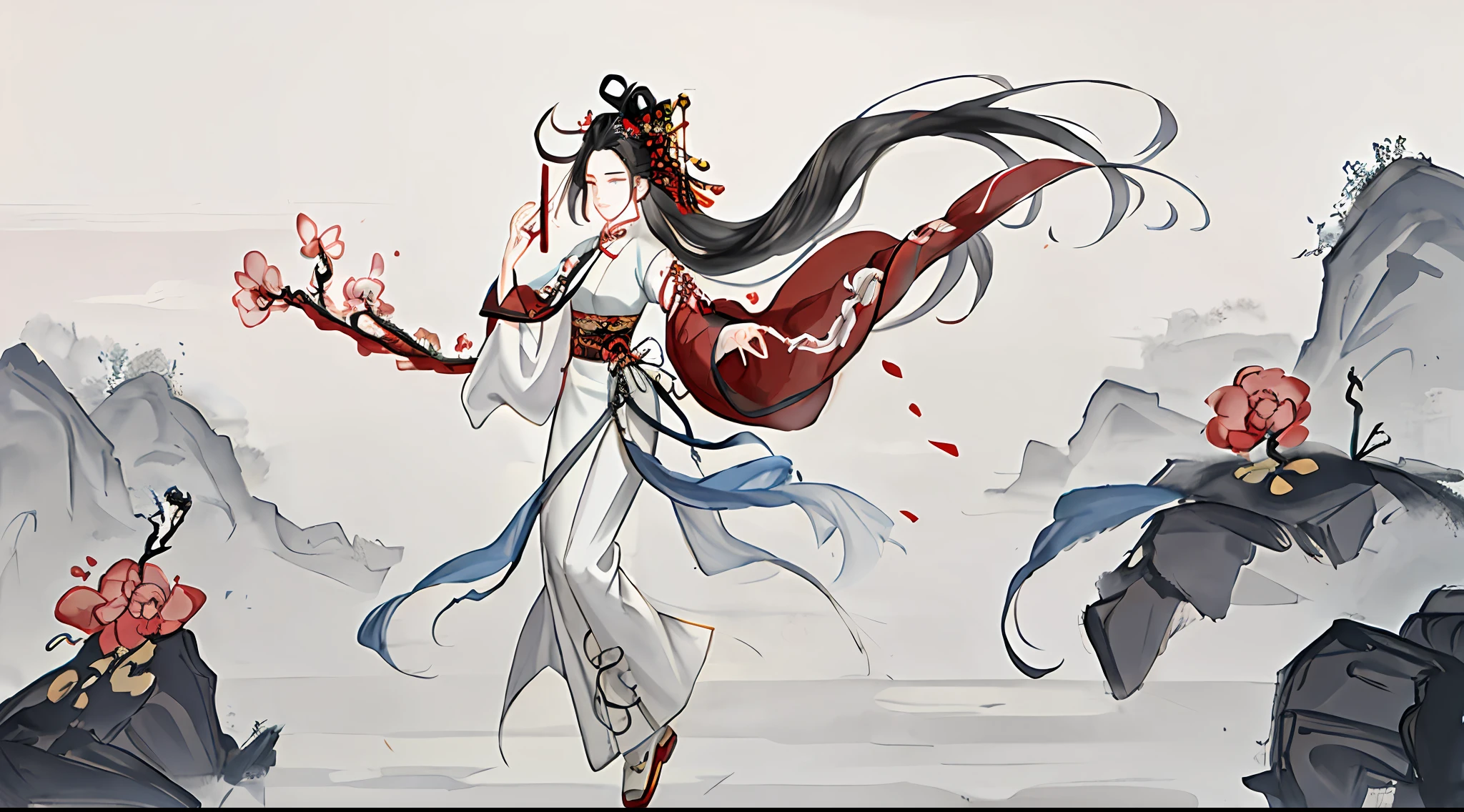 A young woman in ancient China，prette，Full body photo，clean backdrop