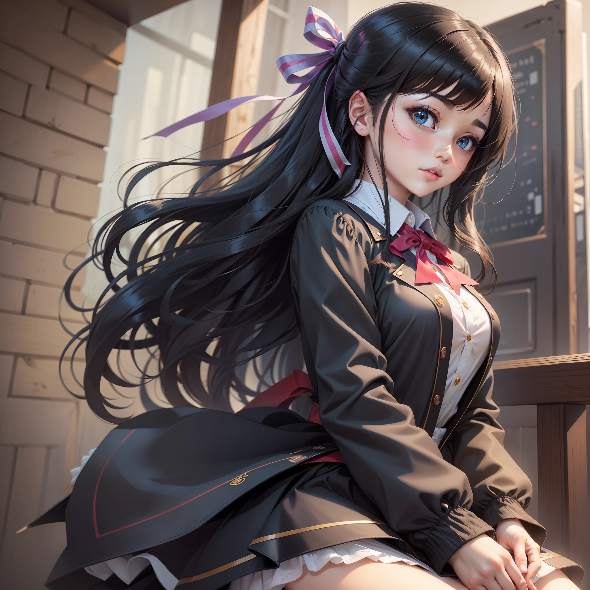anime girl with long black hair and blue eyes in a school uniform, anime best girl, anime moe art style, anime visual of a cute girl, Beautiful Anime High School Girls, nagatoro, female anime character, anime girl named lucy, up of young anime girl, extremely cute anime girl face, as an anime character, anime figure, Anime girl with long hair