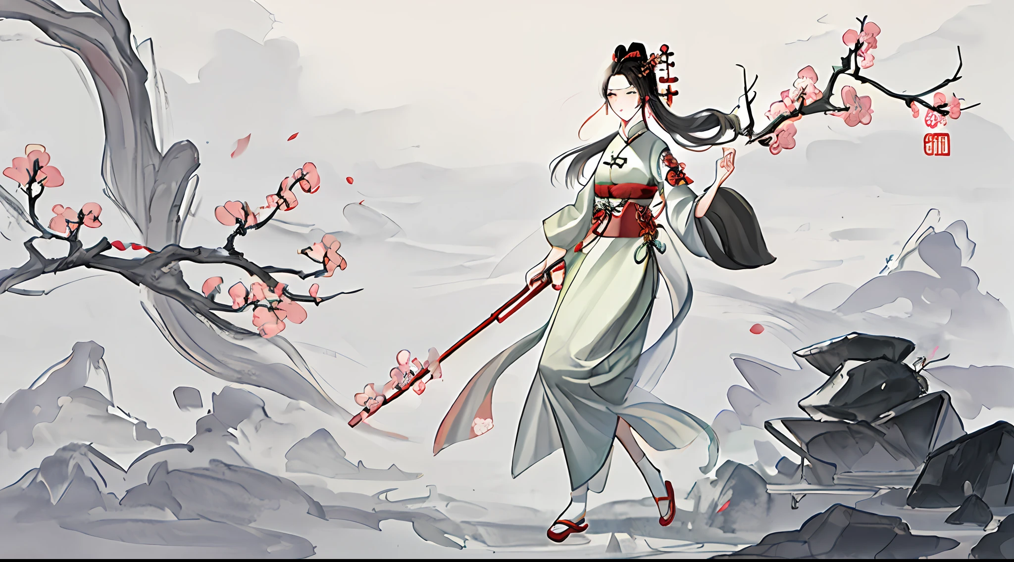 A young woman in ancient China,prette,Full body photo,clean backdrop