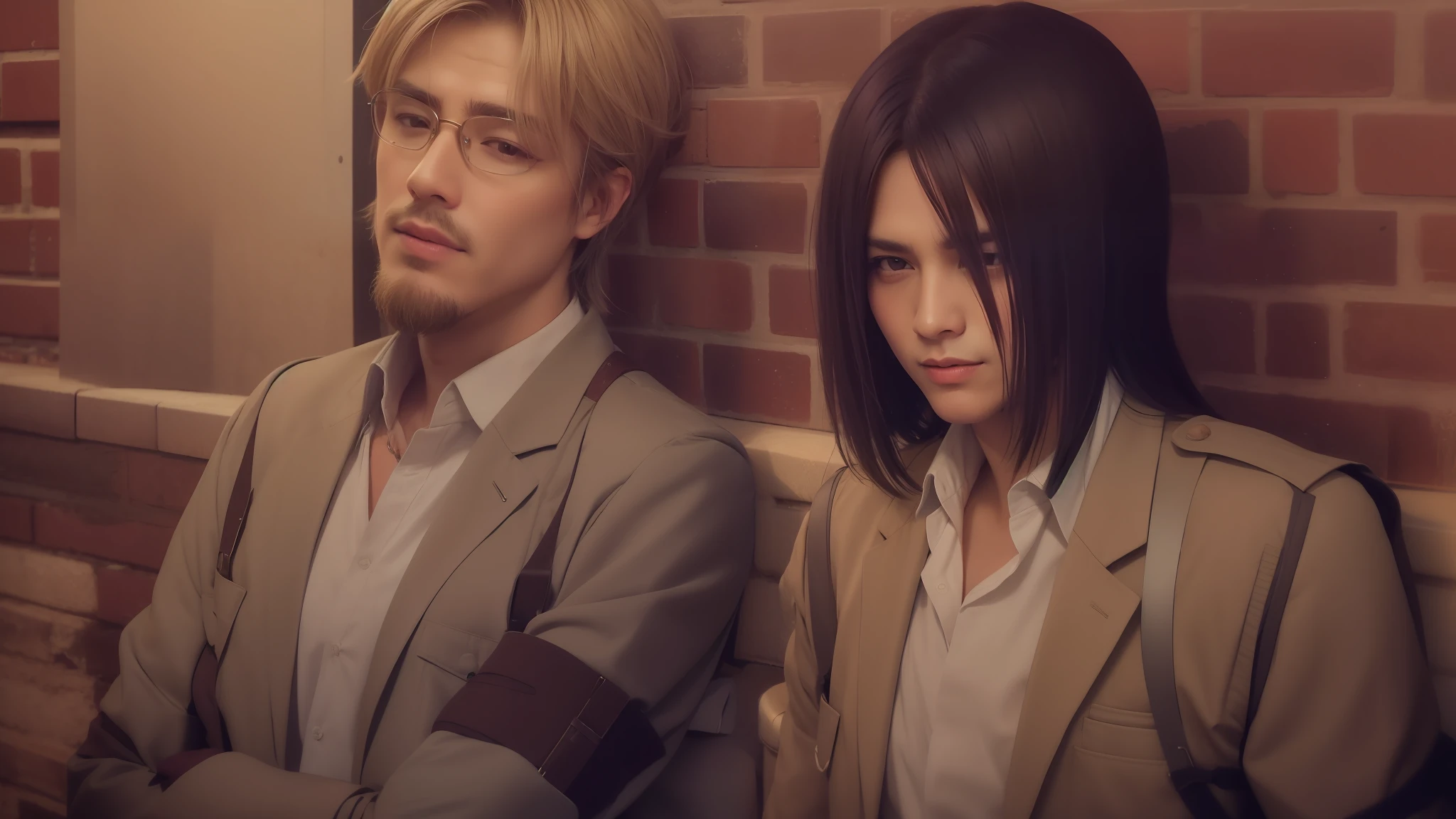 mejor calidad, obra maestra, (realista: 1.2), 1 hombre, Eren Jaeger, vida real, live-action, Vaqueros negros, brown-hair, cabello suelto, Cabello largo, Chad, GigaChad, masculino, masculino, barba de rastrojo, barba clara