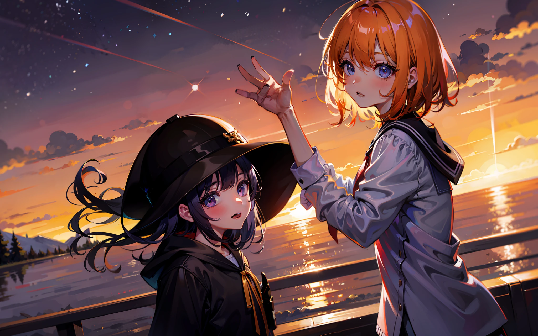 A brilliant manga with the sky illuminated by the sunset at dusk