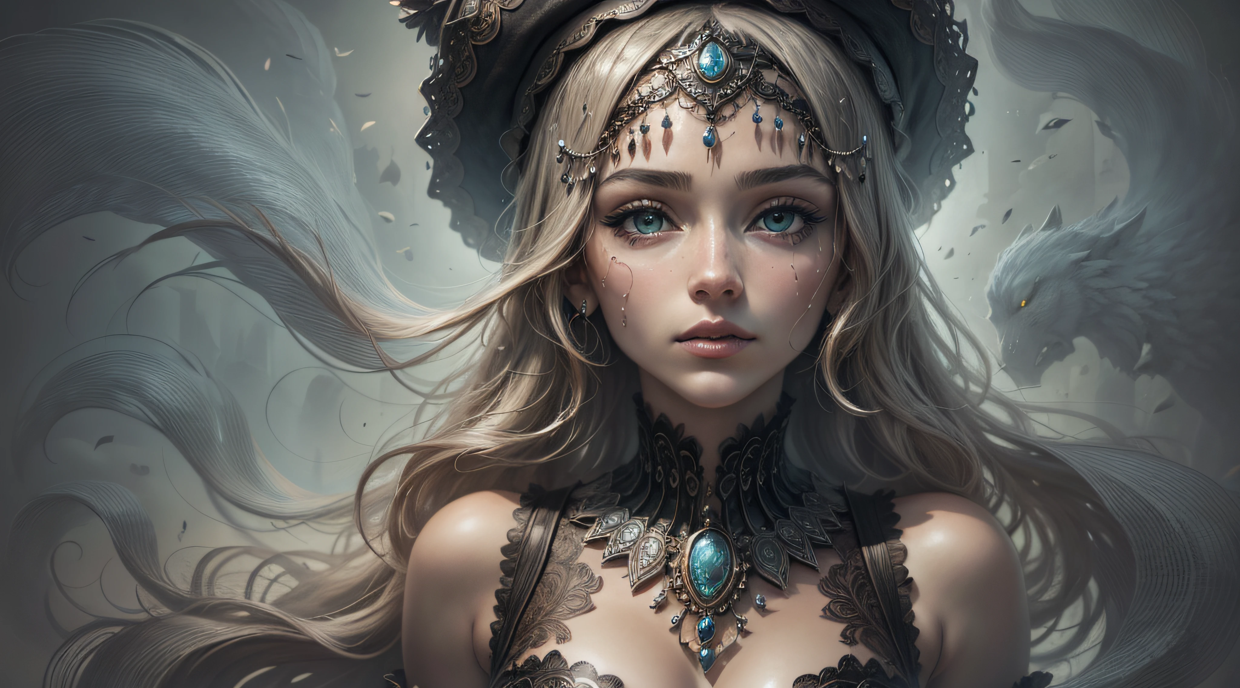 A Helder Arte desenho AI da SeaArt, that AI artistic creativity in an easy and uncomplicated way, Beautiful and ornamental hat, corpo inteiro, vestido lindo,