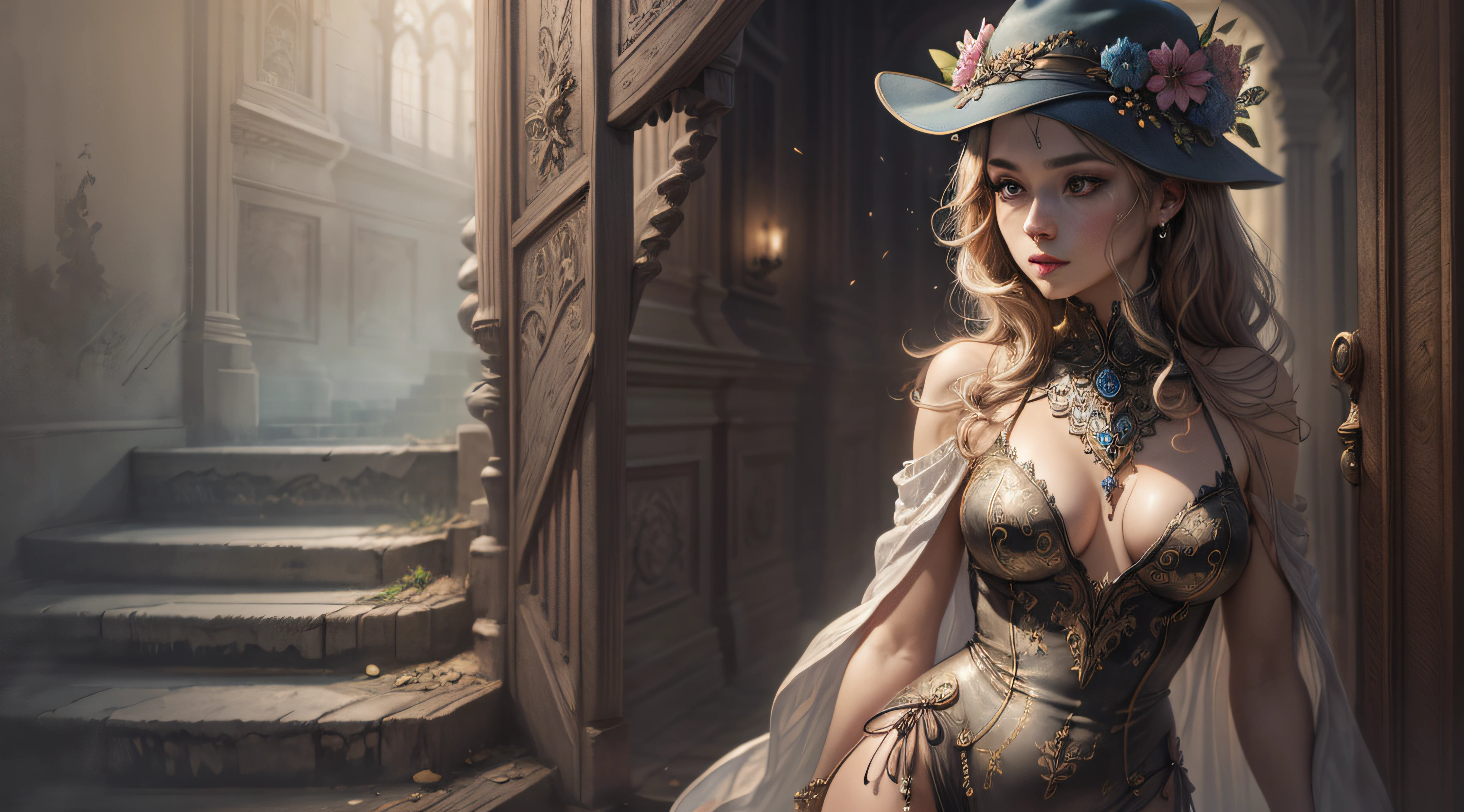 A Helder Arte desenho AI da SeaArt, that AI artistic creativity in an easy and uncomplicated way, Beautiful and ornamental hat, corpo inteiro, vestido lindo,