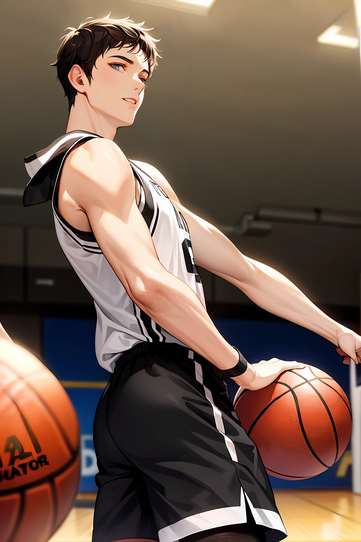 Eighteen-year-old black-skinned sports student and handsome white socks who loves to play basketball