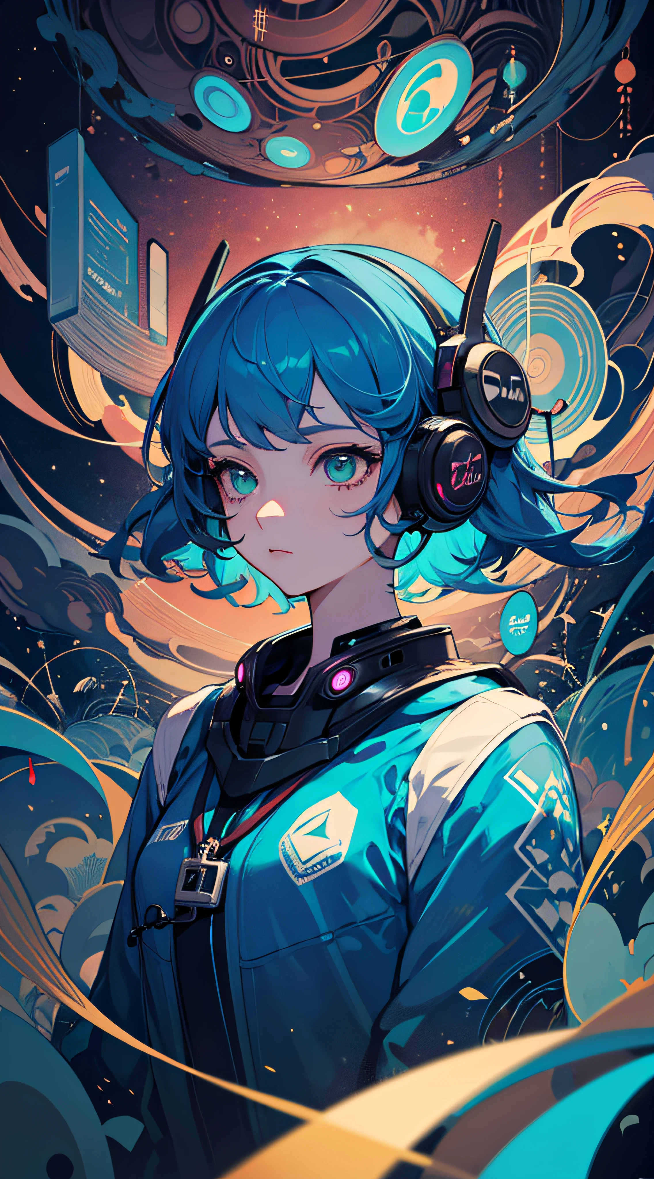 ((tmasterpiece)), ((ultra - detailed)), ((best qualtiy)), 美丽细致的眼睛, Detailed face, The best lighting, The best shades, 1 rapariga,独奏, ((cyber punk style, edge lit, machine arm,Hologram aura,Surreal Science Fiction Art,Future Science Fiction Aesthetics,Flat 2D style)), ((The main colors are purple and green)), Huge light bulb, (Girl inside the screen:1.5),Mobile Paradise,Orange bulb,A world made up of mobile phones,Gamepad,VR glasses,Virtual screen, freckle, Cold nose, (((Buble))), illustration,japanese inspired, (highly detailed), Whirlpool effect,