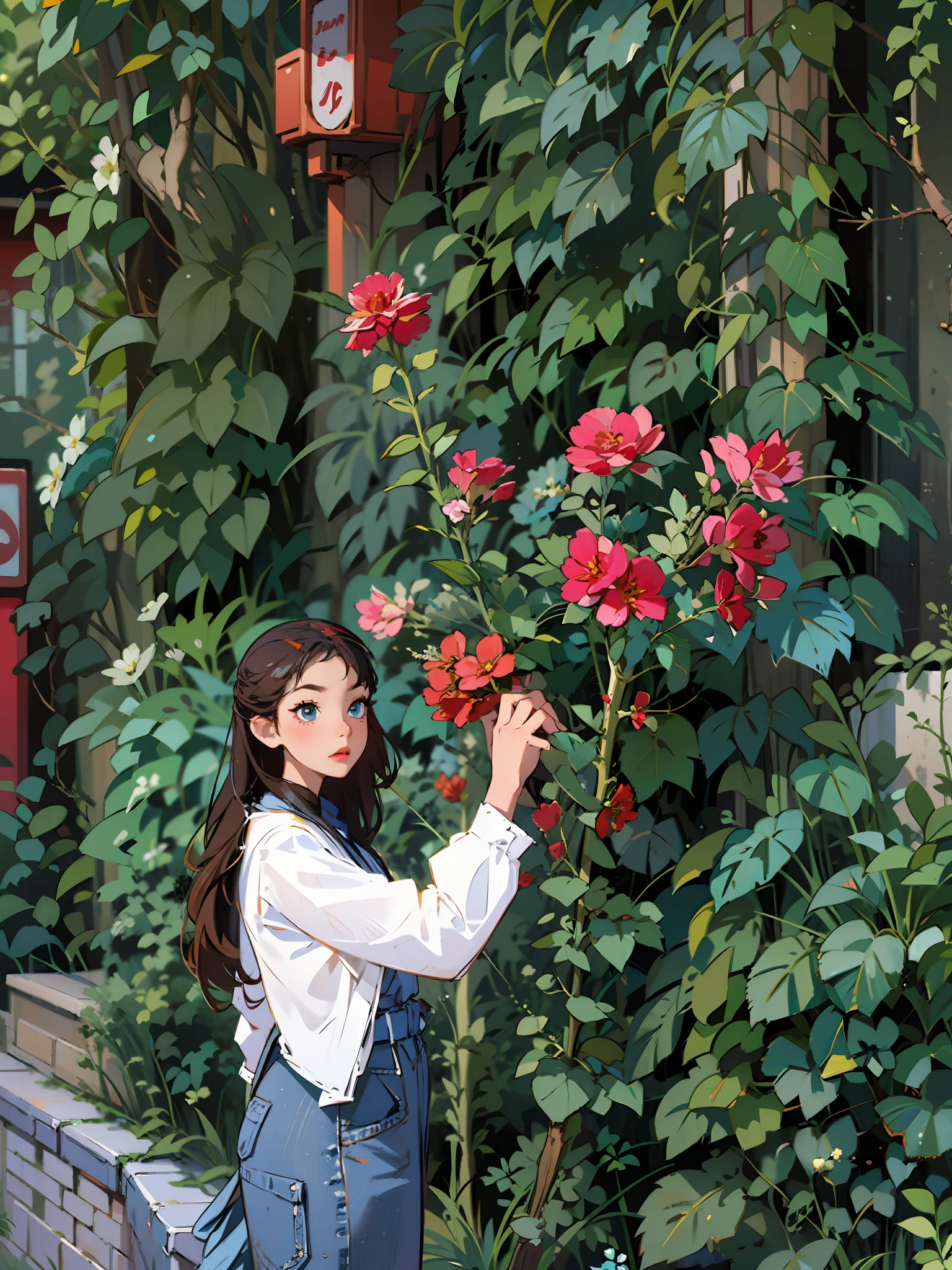 there is a woman that is sitting in the grass with a hat, standing in flower field, in a field with flowers, standing in flower field, in a field of flowers, With flowers, Girl in a flower field, on the garden, xintong chen, girl frontal in a flower field, Profile picture, woman standing in flower field, Profile image