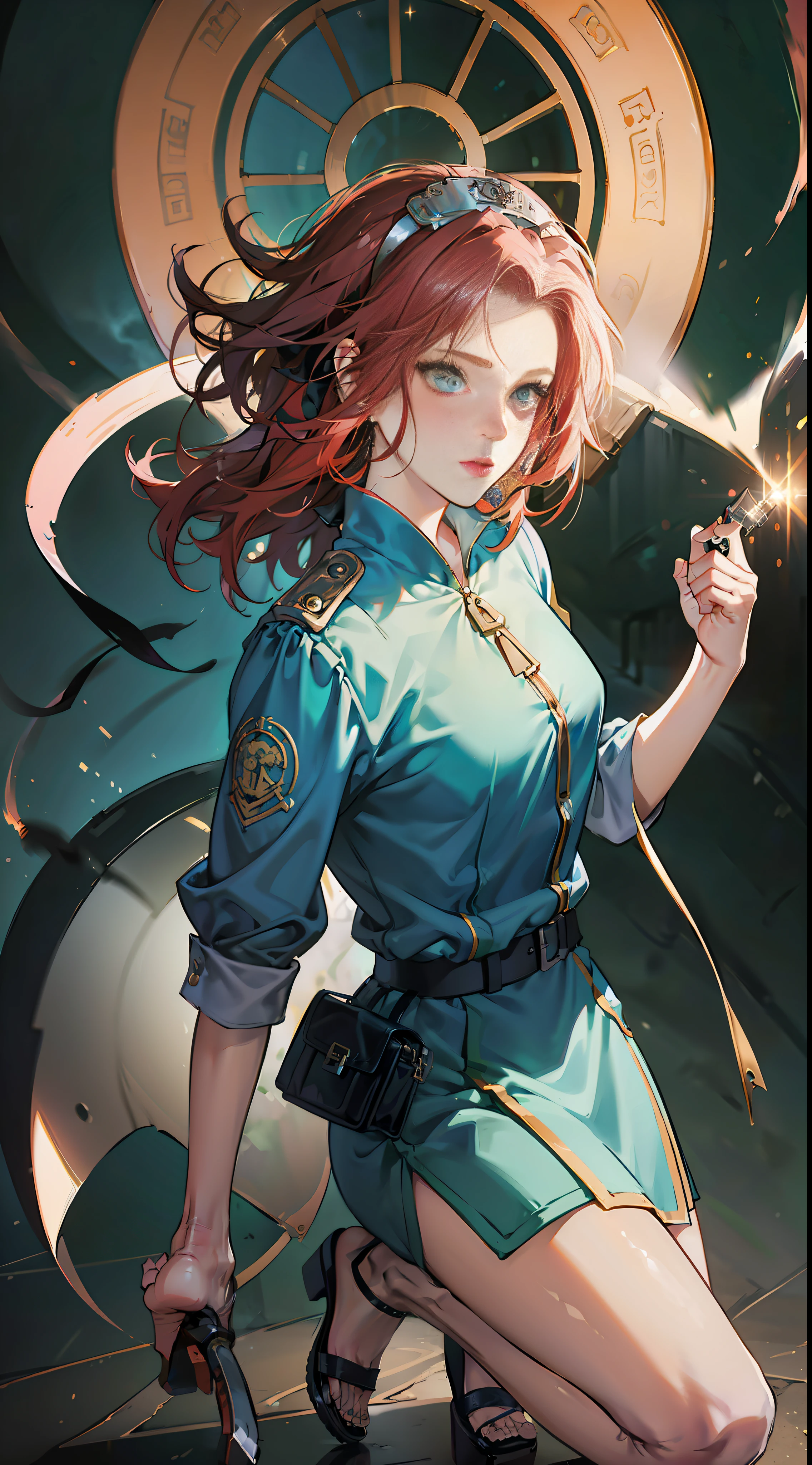 Anime girl in uniform with red long curly hair and sword and handgun , cushart krenz key art feminine, range murata and artgerm, ruan jia and artgerm, very detailed Artgerm, ig model | ArtGerm, ArtGerm. Anime Illustration, Style ArtGerm, ArtGerm on ArtStation Pixiv --auto