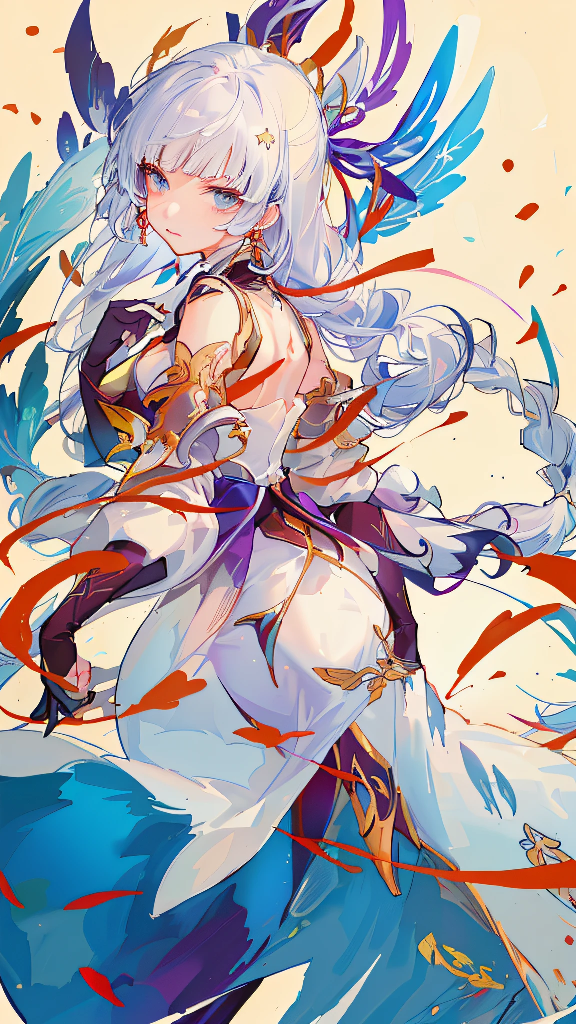 Anime girl with long white hair and blue dress with long white hair, Onmyoji detailed art, Beautiful anime artwork, anime abstract art, detailed anime art, Ayaka Genshin impact, Detailed anime artwork, Anime artwork, clean and meticulous anime art, Beautiful anime art, Detailed digital anime art, Detailed key anime art, Anime art wallpaper 8 K, high definition anime art