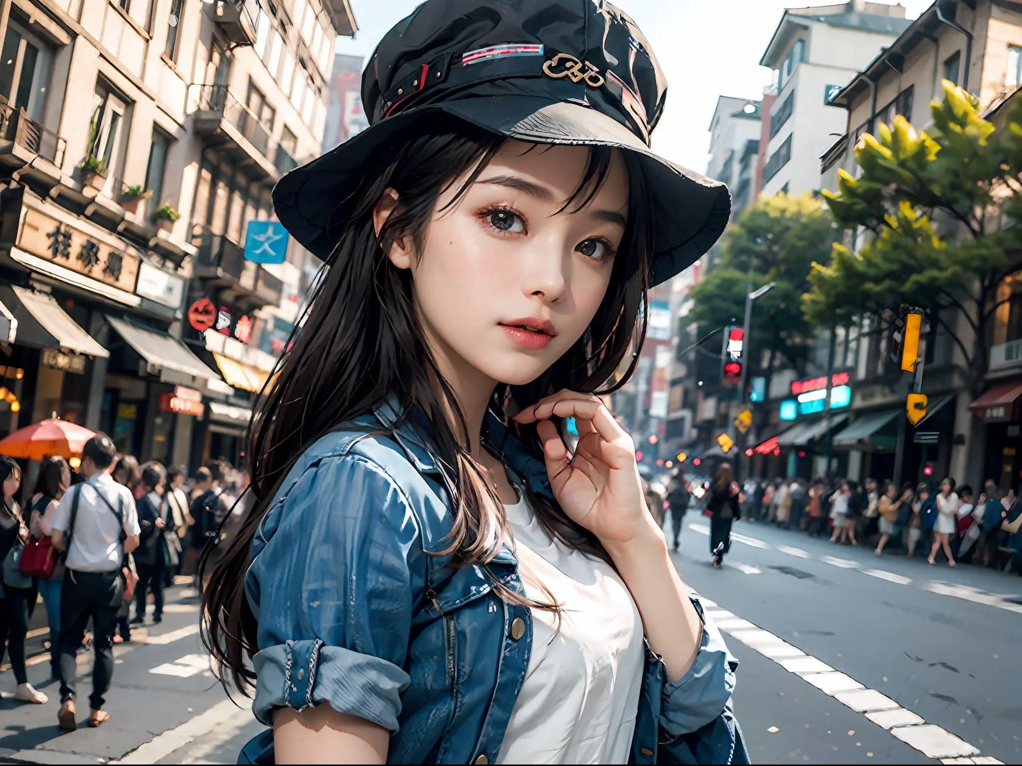 1girll,8K,Street view in China,Masterpiece, Best quality, A high resolution, 超A high resolution,Girls all over,Girls' uniform