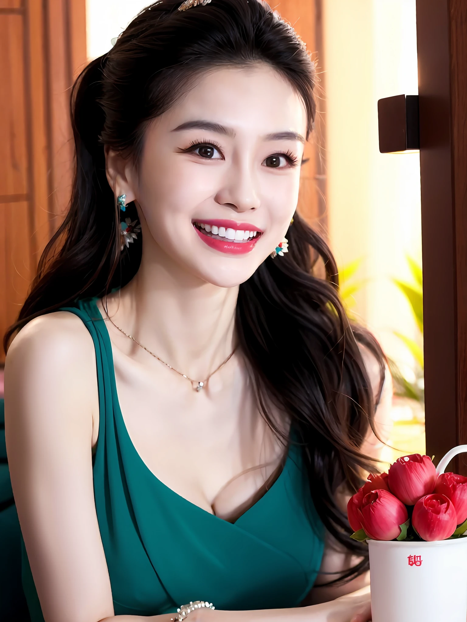 Yang Mi stuck out his tongue, showed a seductive smile, blushed and milk flowed from his mouth