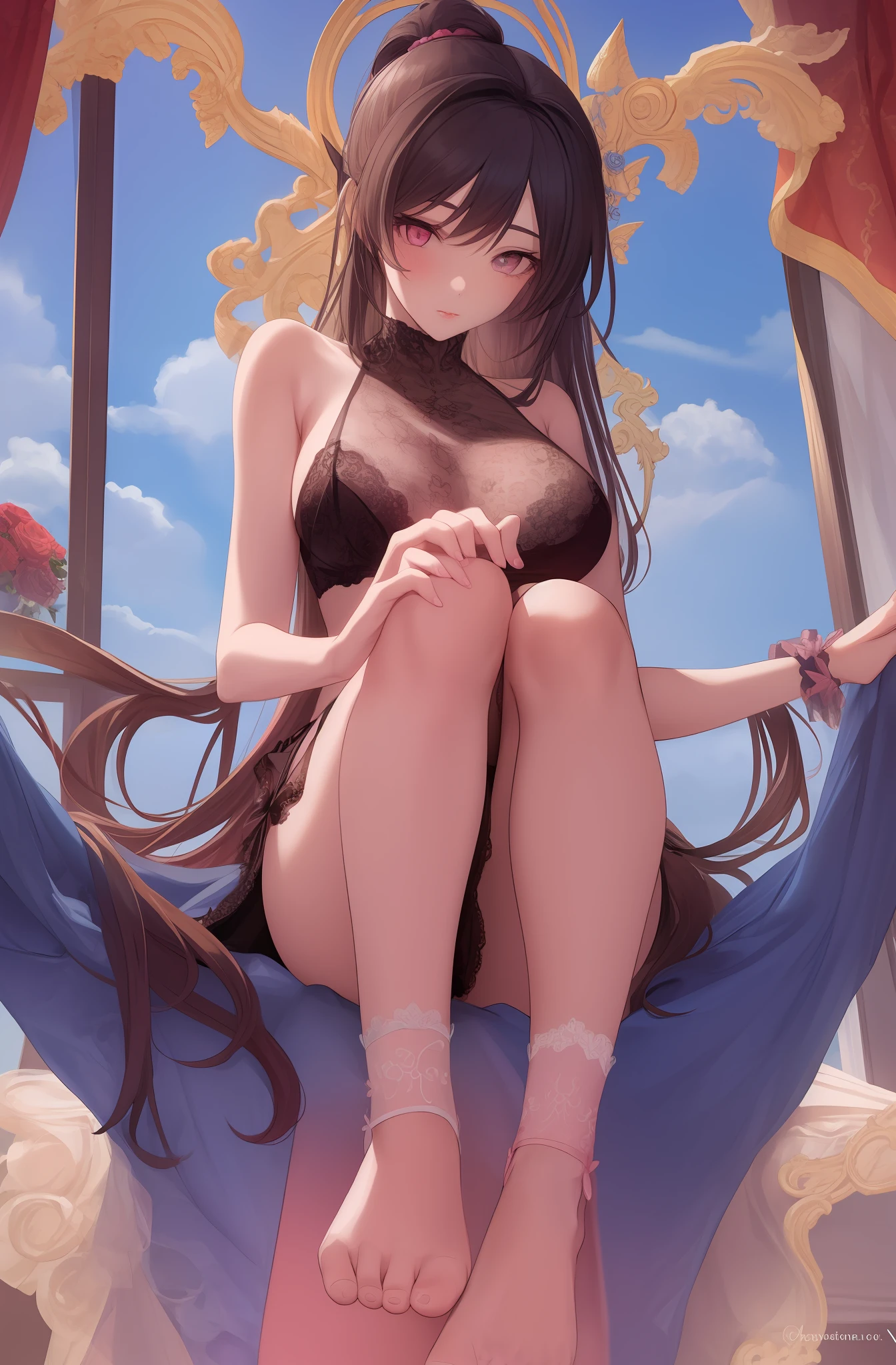 Girly pink stockings, tulle, long hair, ??????????