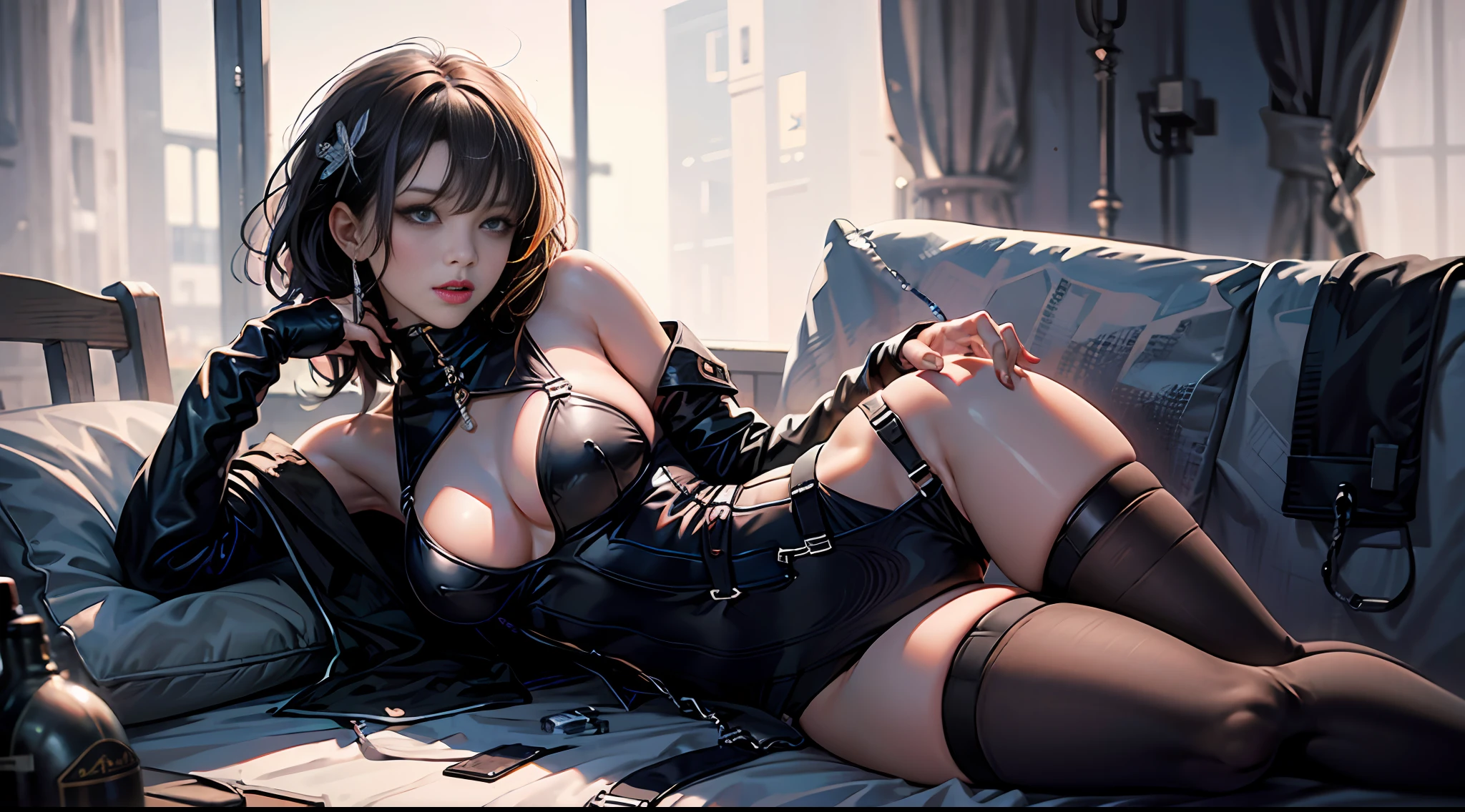 Suspender black stockings,full bodyesbian,black undersuit,Raised sexy,slim,high and cold --auto