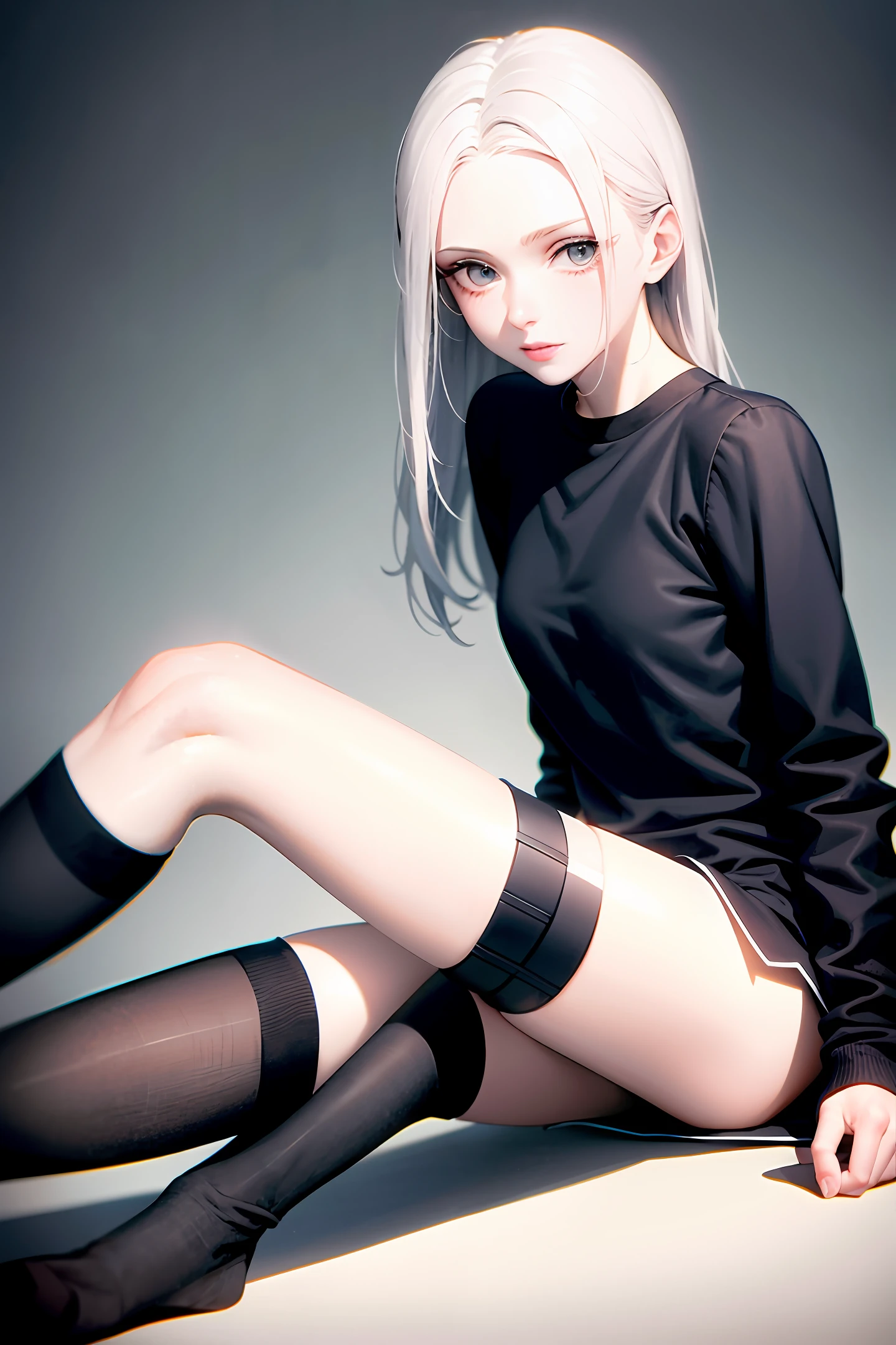 white skinned,Black long straight,JK black over-the-knee socks