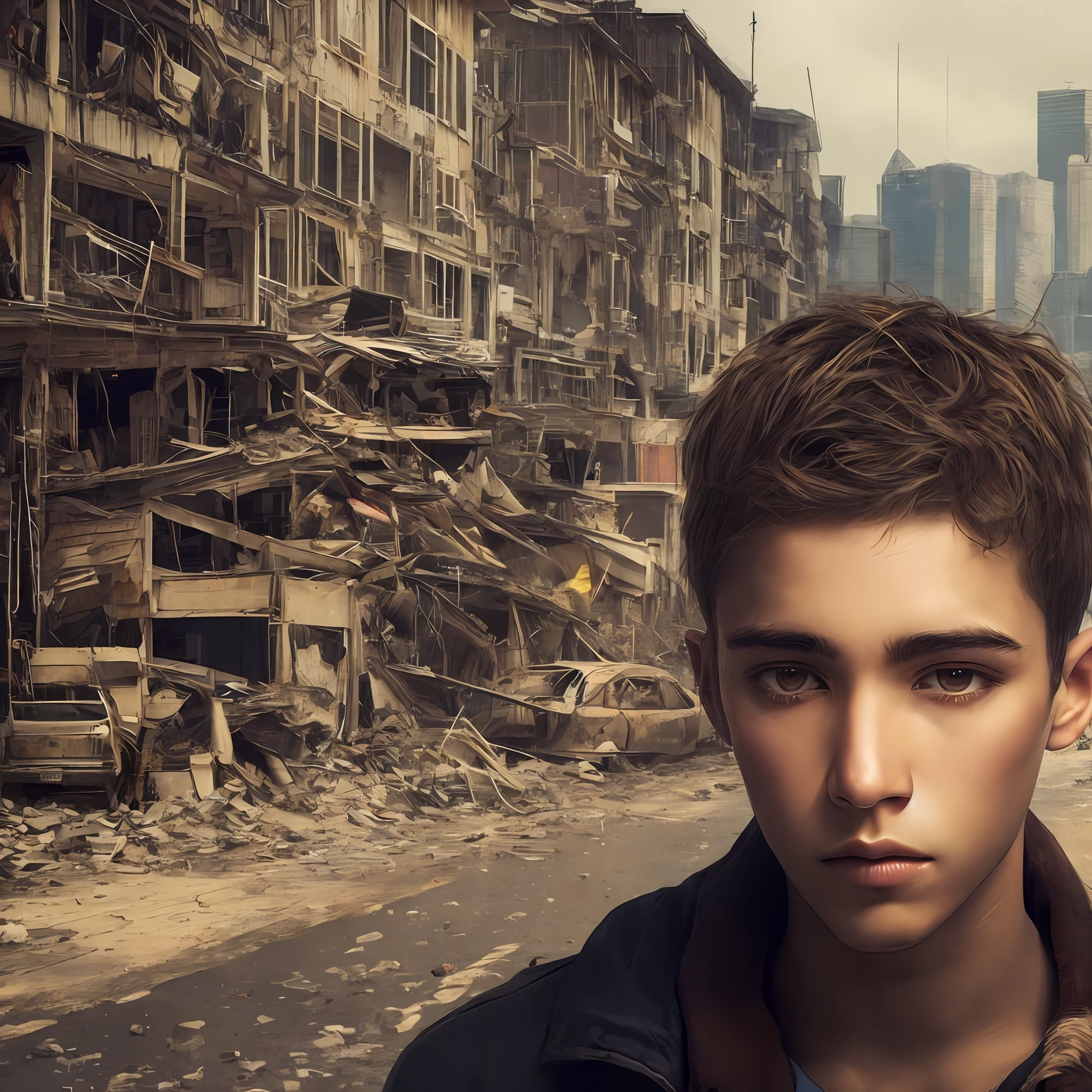 A ager's eyes were firm,Behind you is a dilapidated city --auto