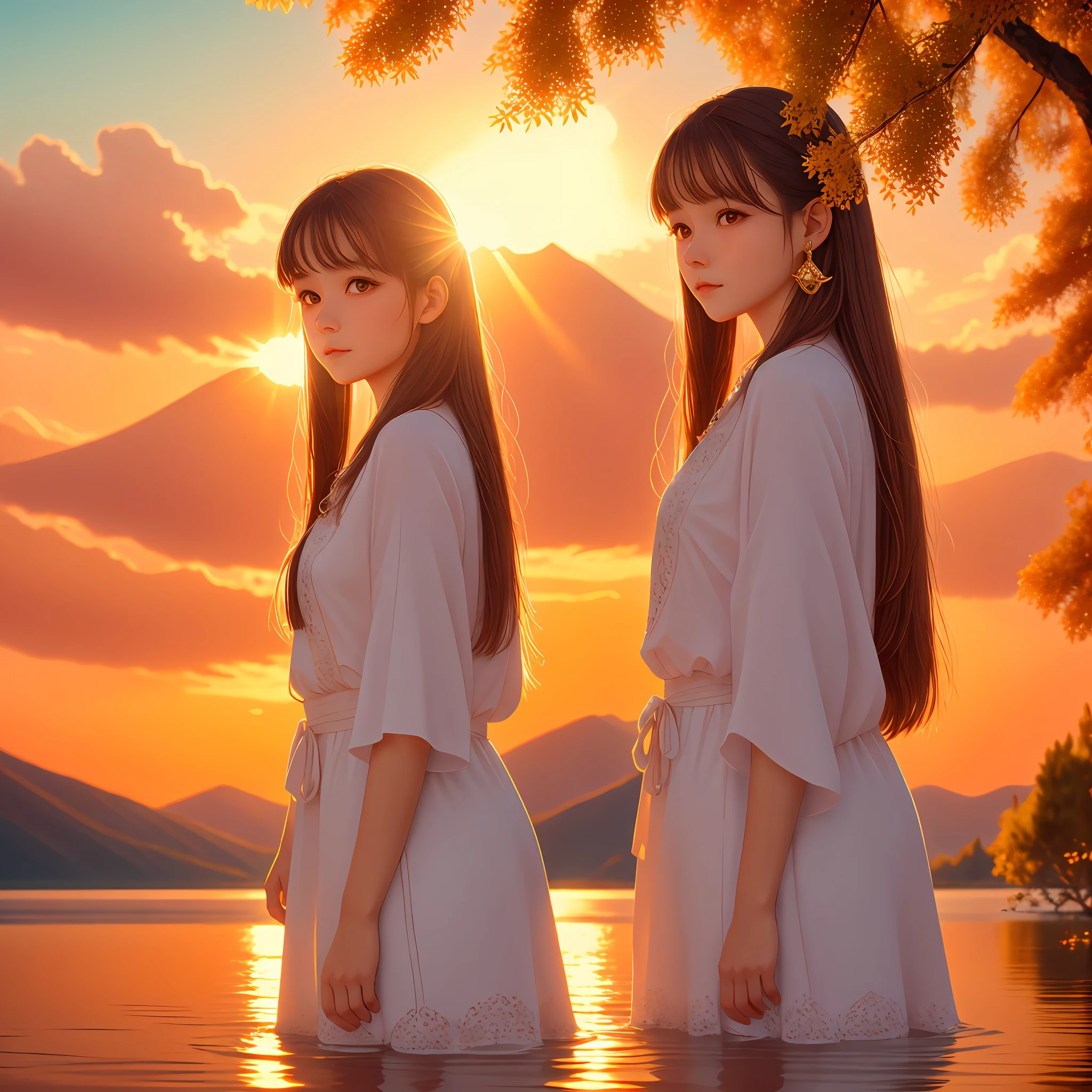 1 girl, serene expression, mesmerizing eyes, straight long hair, flowing dress, poised posture, porcelain skin, subtle blush, crystal pendant
BREAK
golden hour, (rim lighting):1.2, warm tones, sun flare, soft shadows, vibrant colors, painterly effect, dreamy atmosphere
BREAK
scenic lake, distant mountains, willow tree, calm water, reflection, sunlit clouds, peaceful ambiance, idyllic sunset, ultra detailed, official art, unity 8k wallpaper
, zentangle, mandala --auto