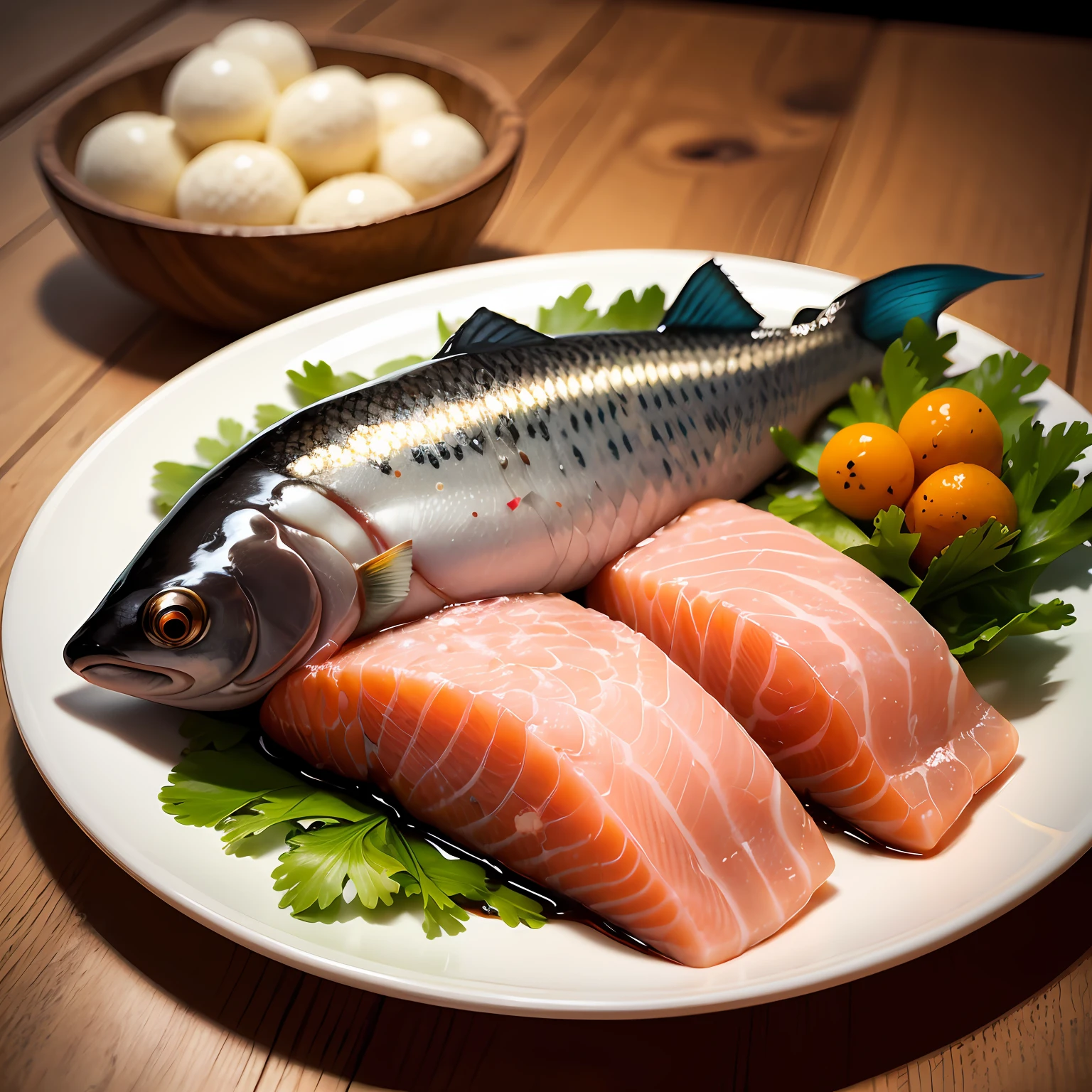 A plate of fish roe；Salmon meat；fish oil；roe --auto