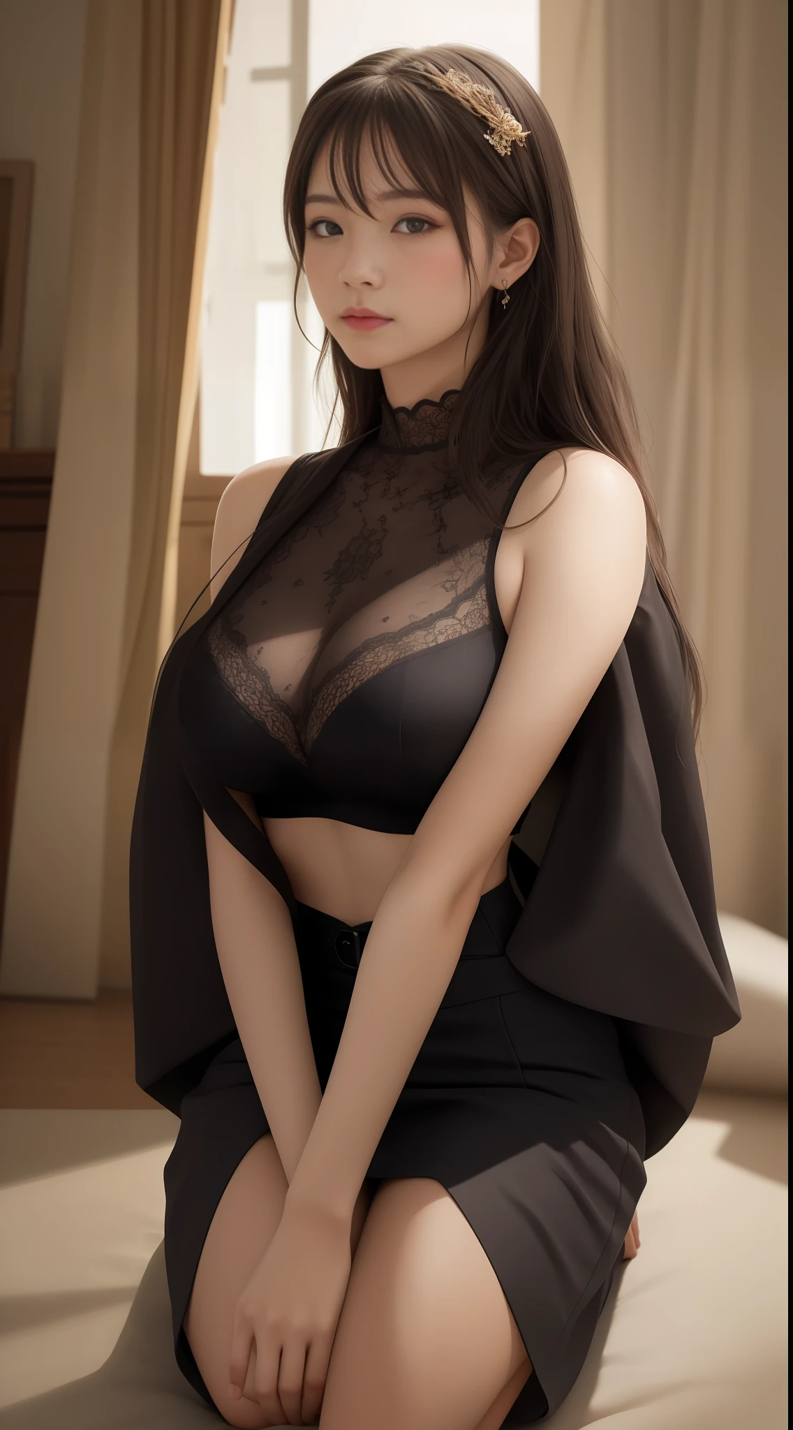 ((best qualtiy,8K,tmasterpiece:1.3)),beauitful face,(photograph realistic:1.4),gentlesoftlighting,(highdetailskin:1.3),8k ultra high definition,digital SLR camera,high qulity,A high resolution,4K,8K,absurderes,Optimal proportions of four fingers and one thumb,(Realistis:1.4),((Realistic overroom:1.3)),Highly Detailed Face and Skin Textur,Detailed eyes,二重まぶた,full-body view,1个Giant Breast Girl,