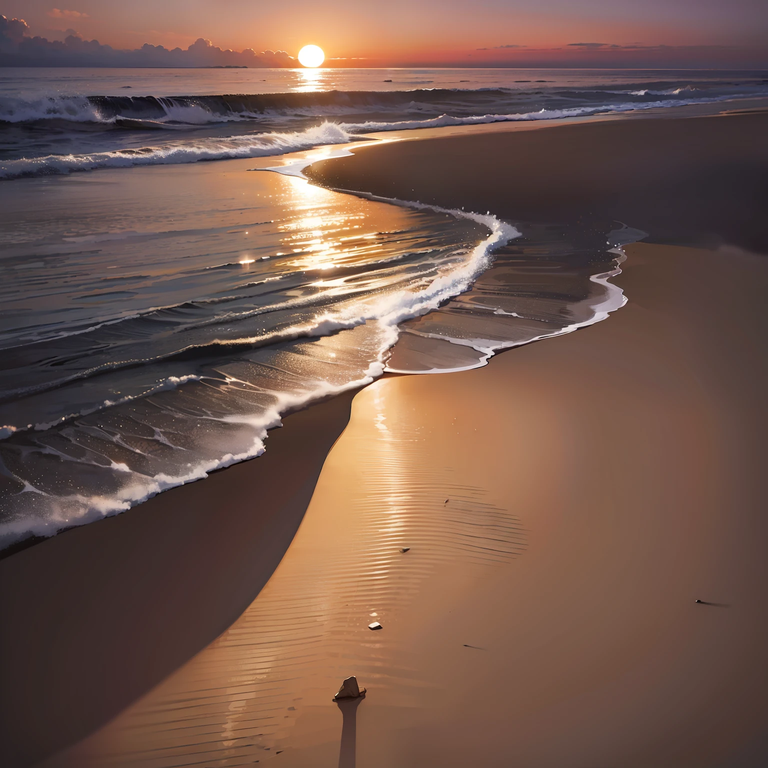 beachside，the setting sun，Back Shadow，wide angles