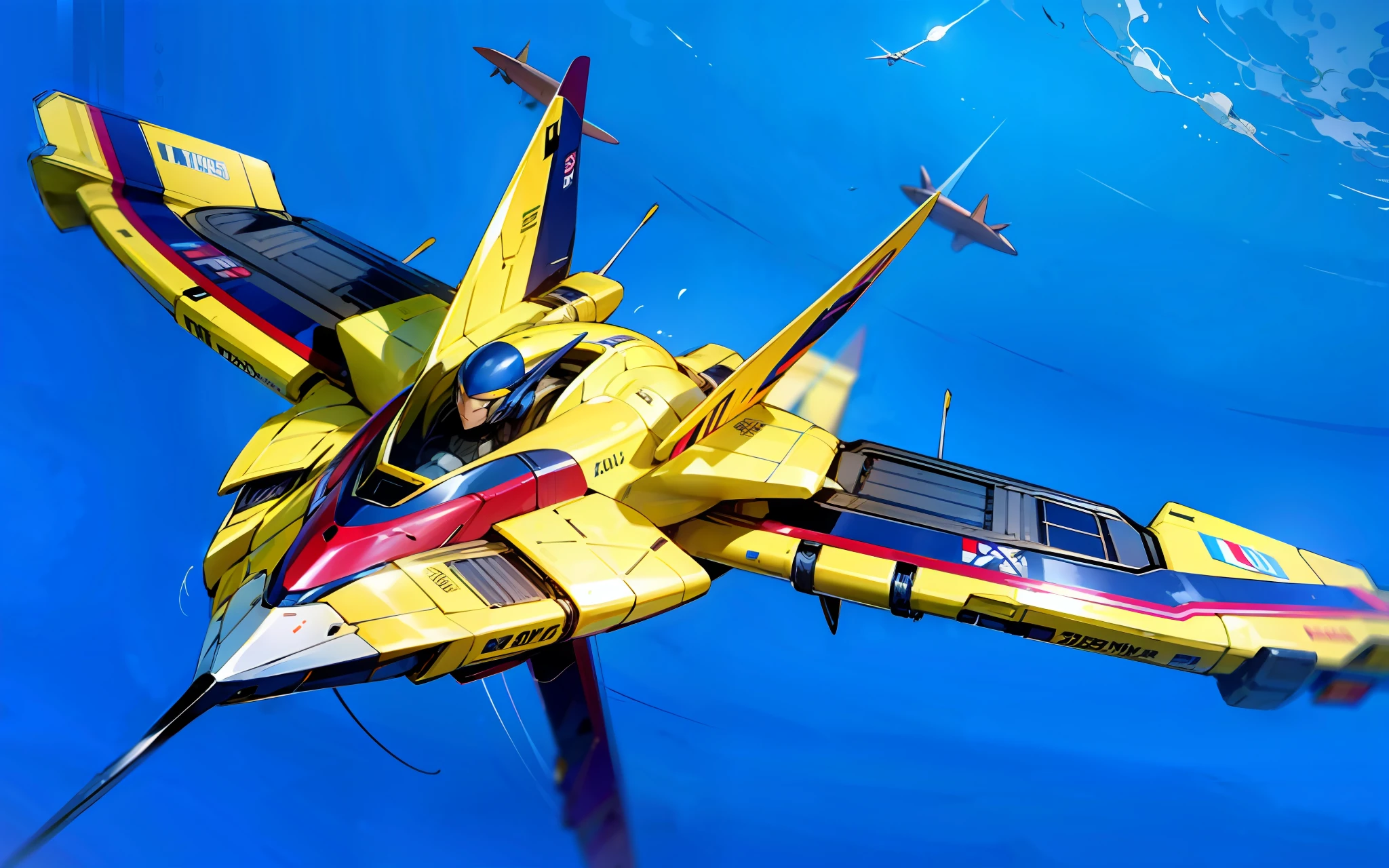 Fighters fly in the sky，Planes，cyber punk perssonage，Electron blood vessels，armure