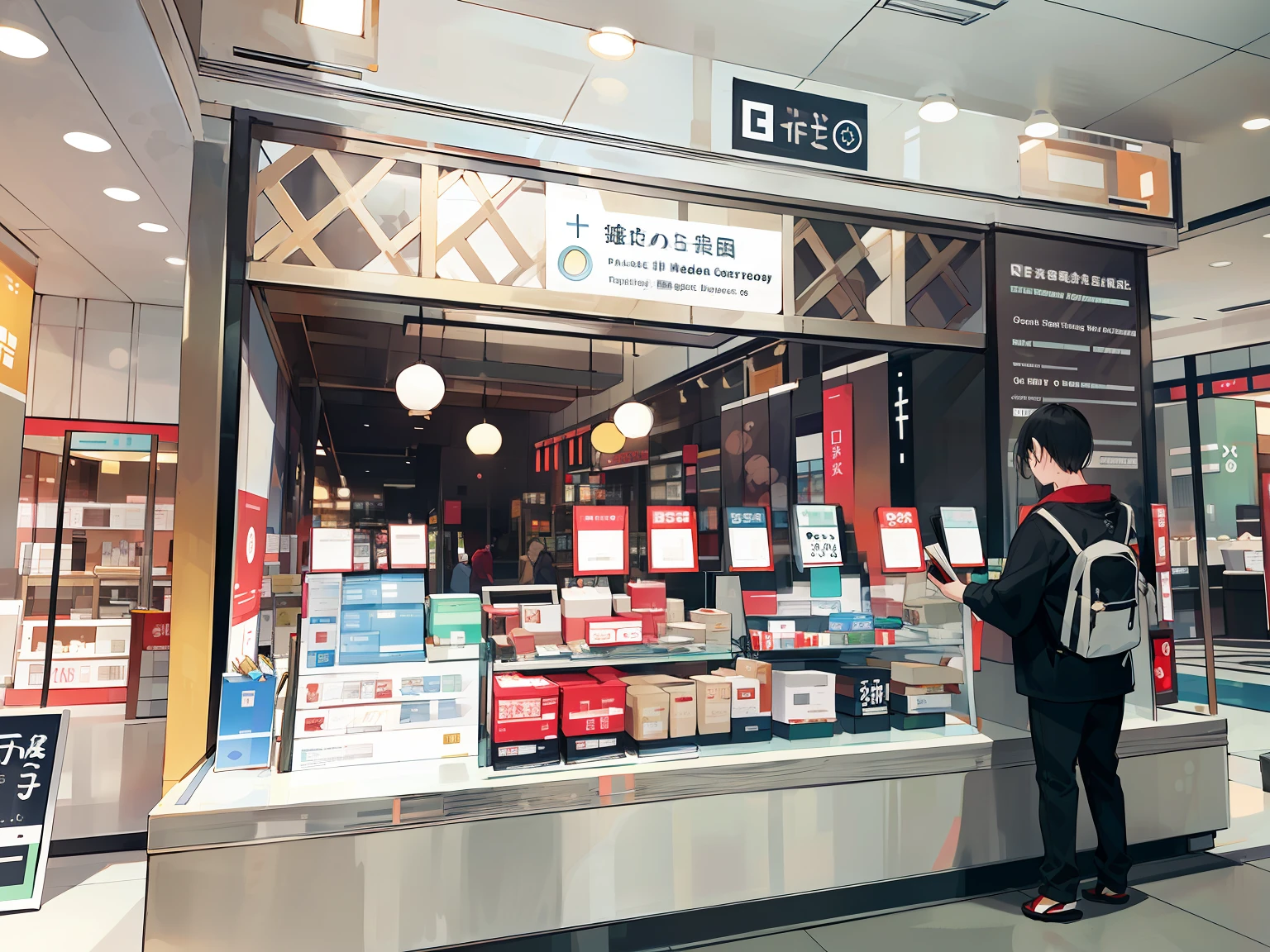 Listing in the mall，Japanese-style，Black and red，with light glowing，guide