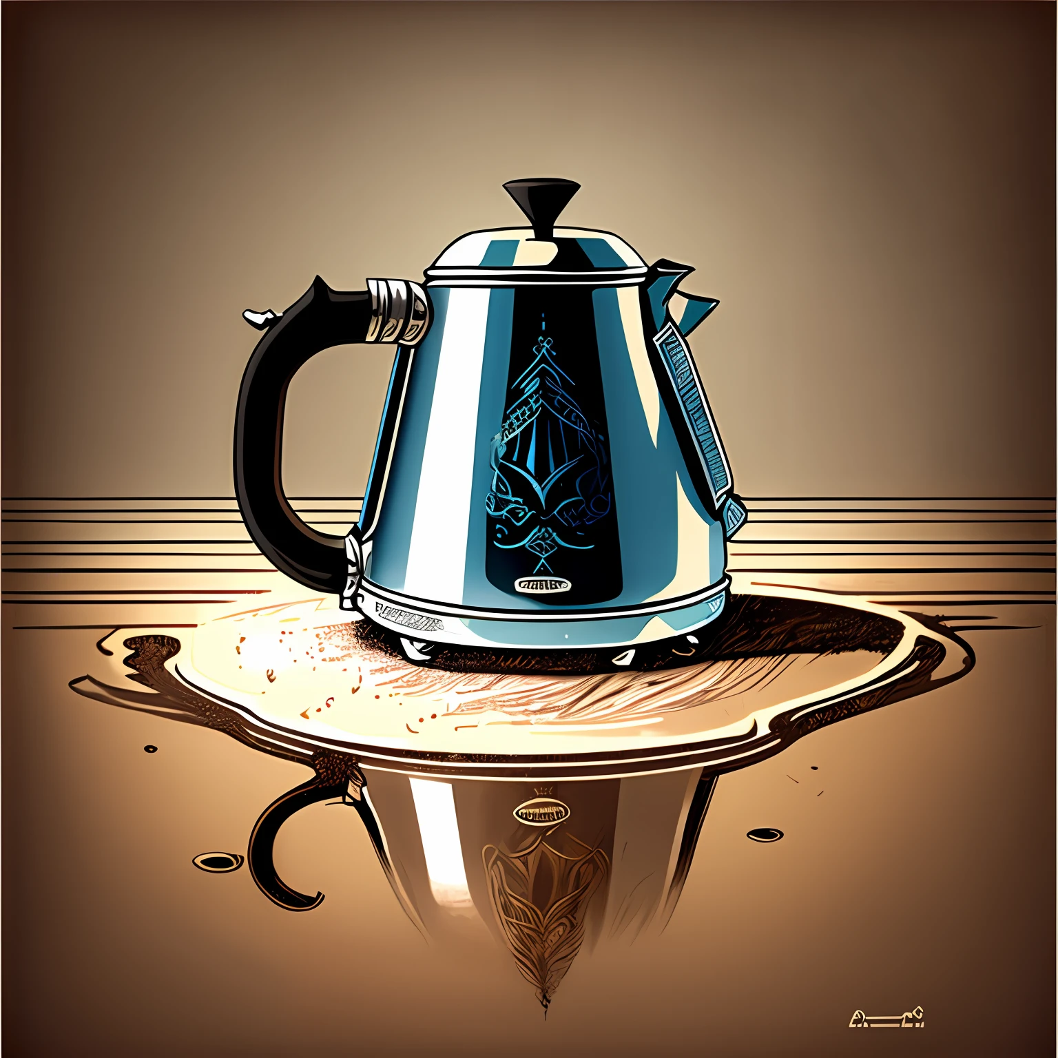 Kettle on a water surface HD merchandise design drawing --auto