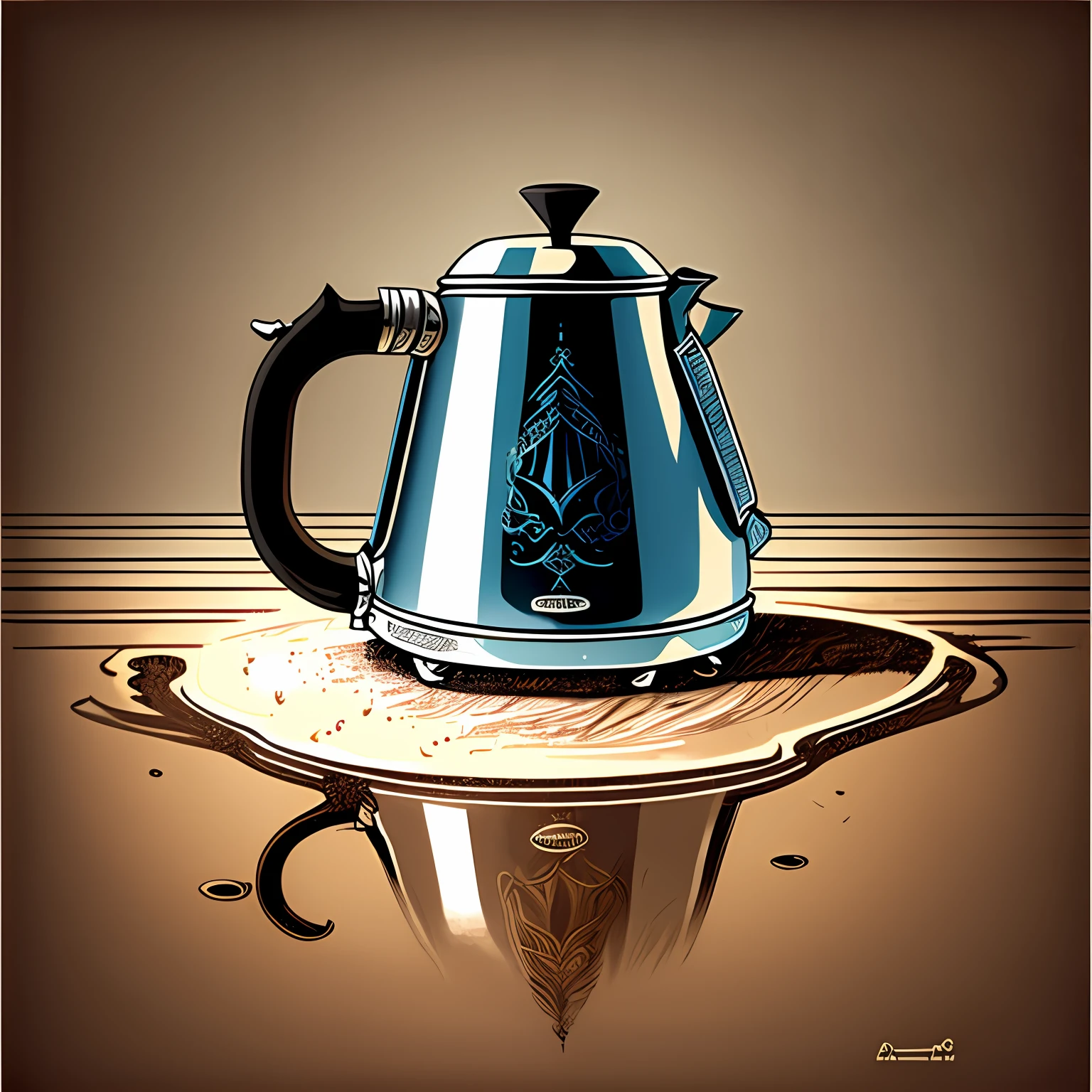 Kettle on a water surface HD merchandise design drawing --auto