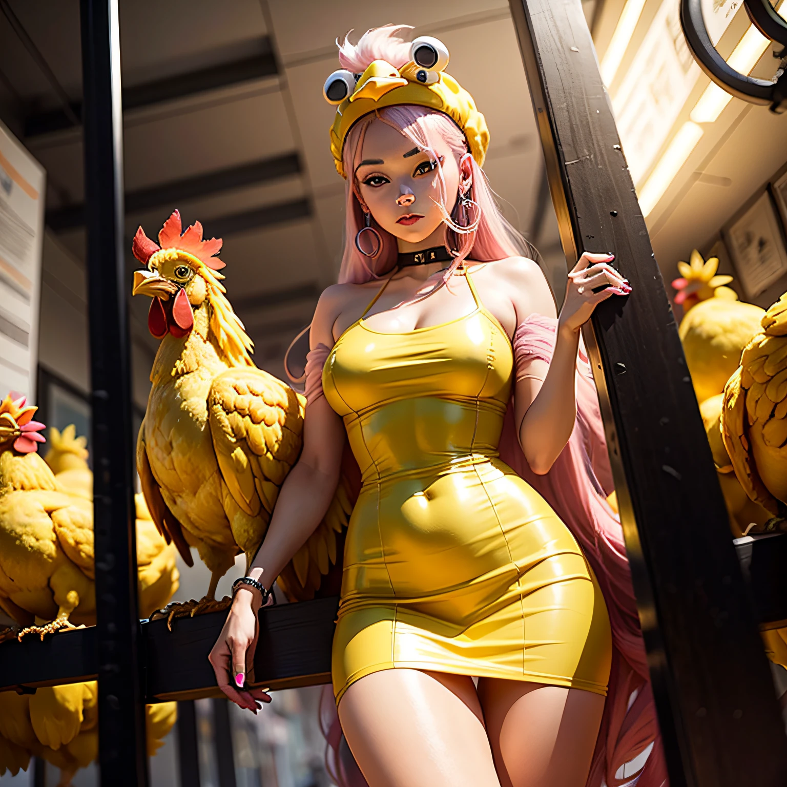 Yellow chicken,Long legs,Pink hair --auto