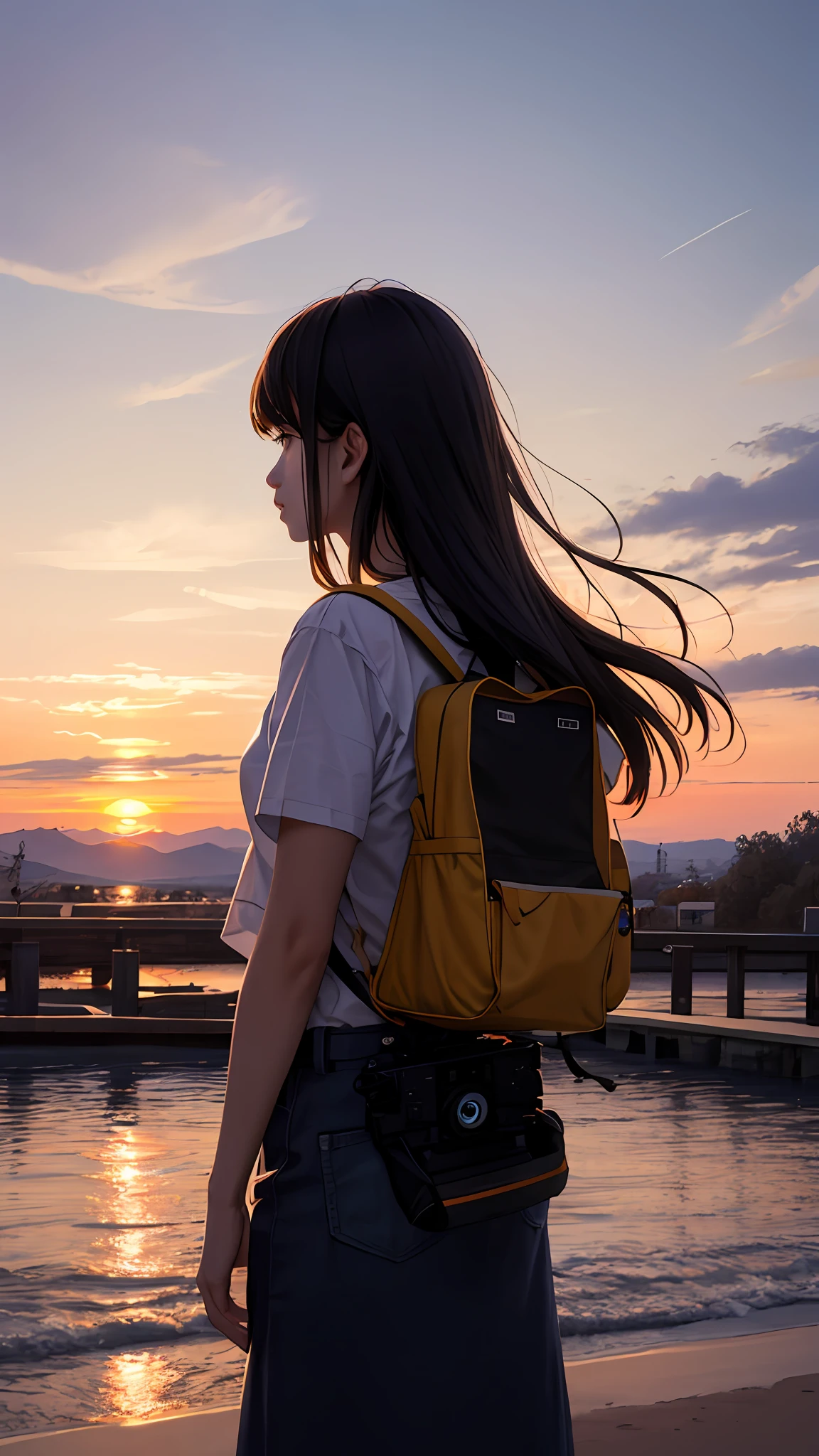 Sunset, evening glow, distant view, realistic, rich colors, gorgeous and colorful, wide-angle lens, shooting in the evening, positive film, naturalistic style, high-definition filming.