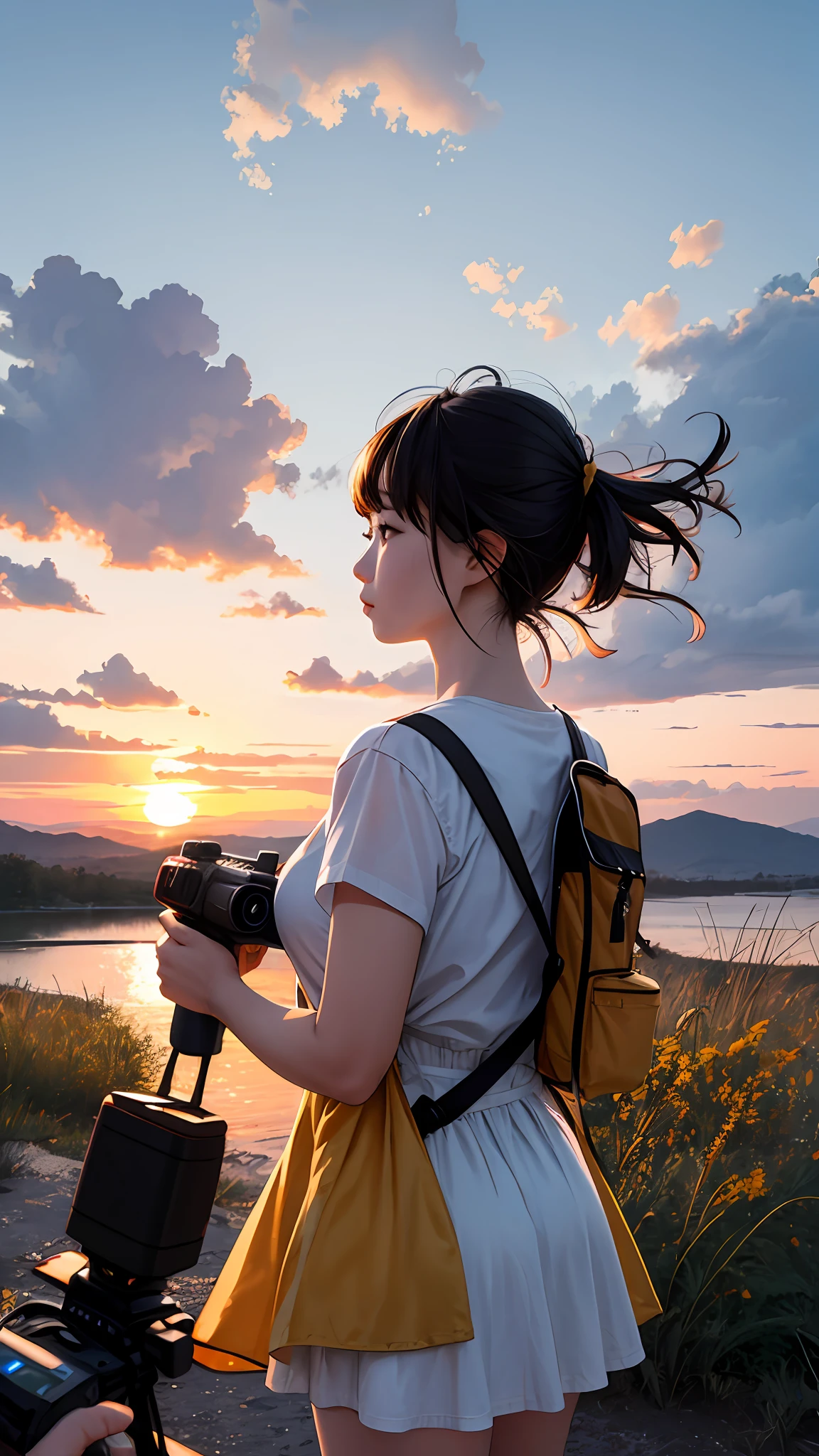 Sunset, evening glow, distant view, realistic, rich colors, gorgeous and colorful, wide-angle lens, shooting in the evening, positive film, naturalistic style, high-definition filming.