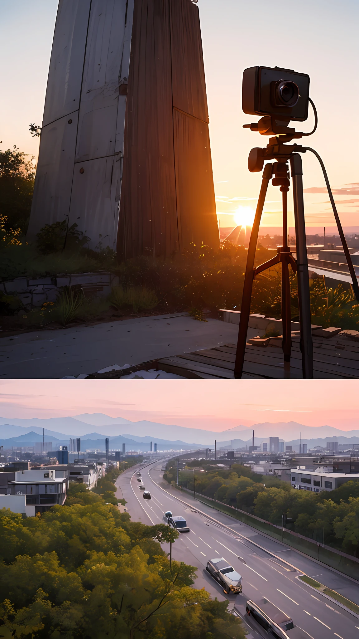 Sunset, evening glow, distant view, realistic, rich colors, gorgeous and colorful, wide-angle lens, shooting in the evening, positive film, naturalistic style, high-definition filming.