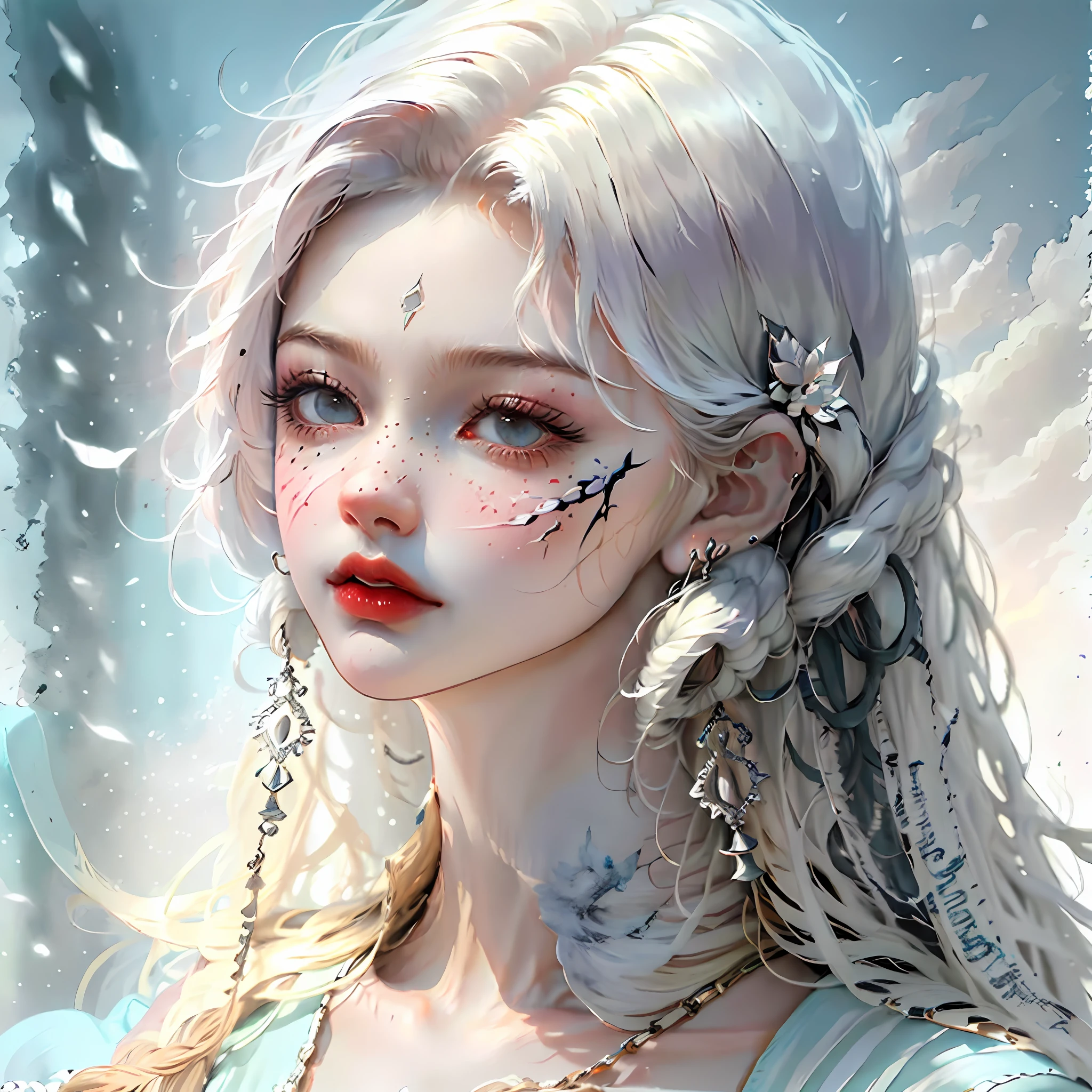 white colors,ancient wind,Long hair The eyes are obscured by white gauze,Sad ,Master masterpieces,k hd --auto