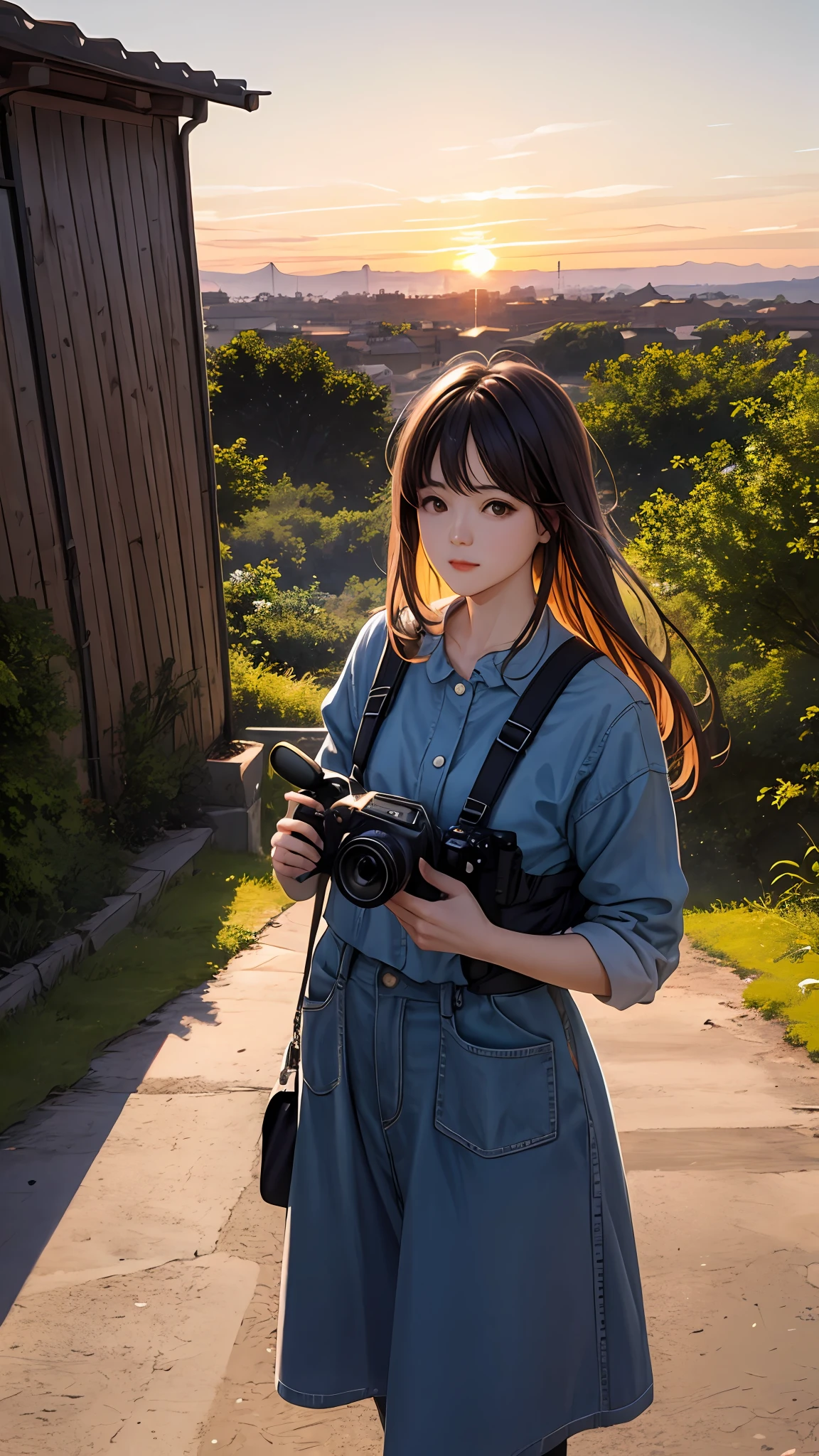 Sunset, evening glow, distant view, realistic, rich colors, gorgeous and colorful, wide-angle lens, shooting in the evening, positive film, naturalistic style, high-definition filming.