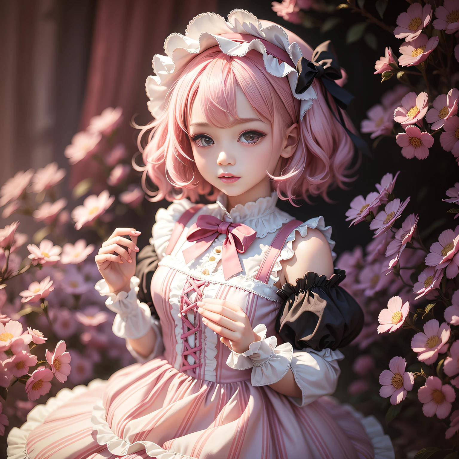 Anime category,chiquita,Pink hair,the maid outfit,Take a broom,Sunnyday,The clouds are pink --auto
