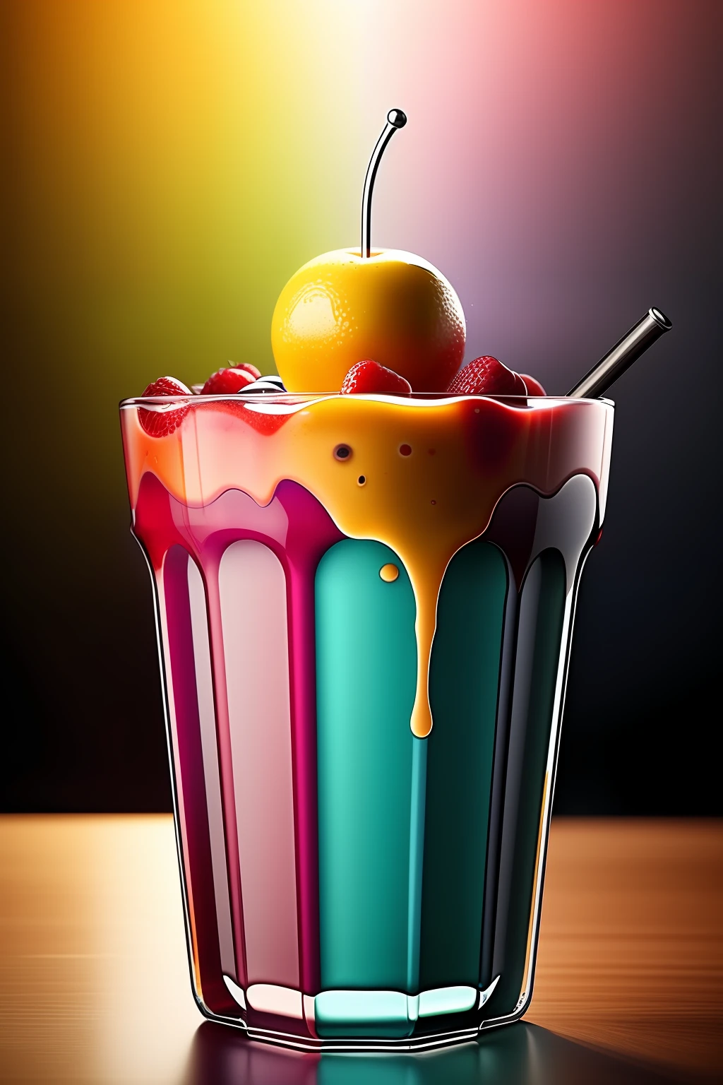 Mixed fruit shakes are super realistic,dramatic lighting,Some glasses are placed inside