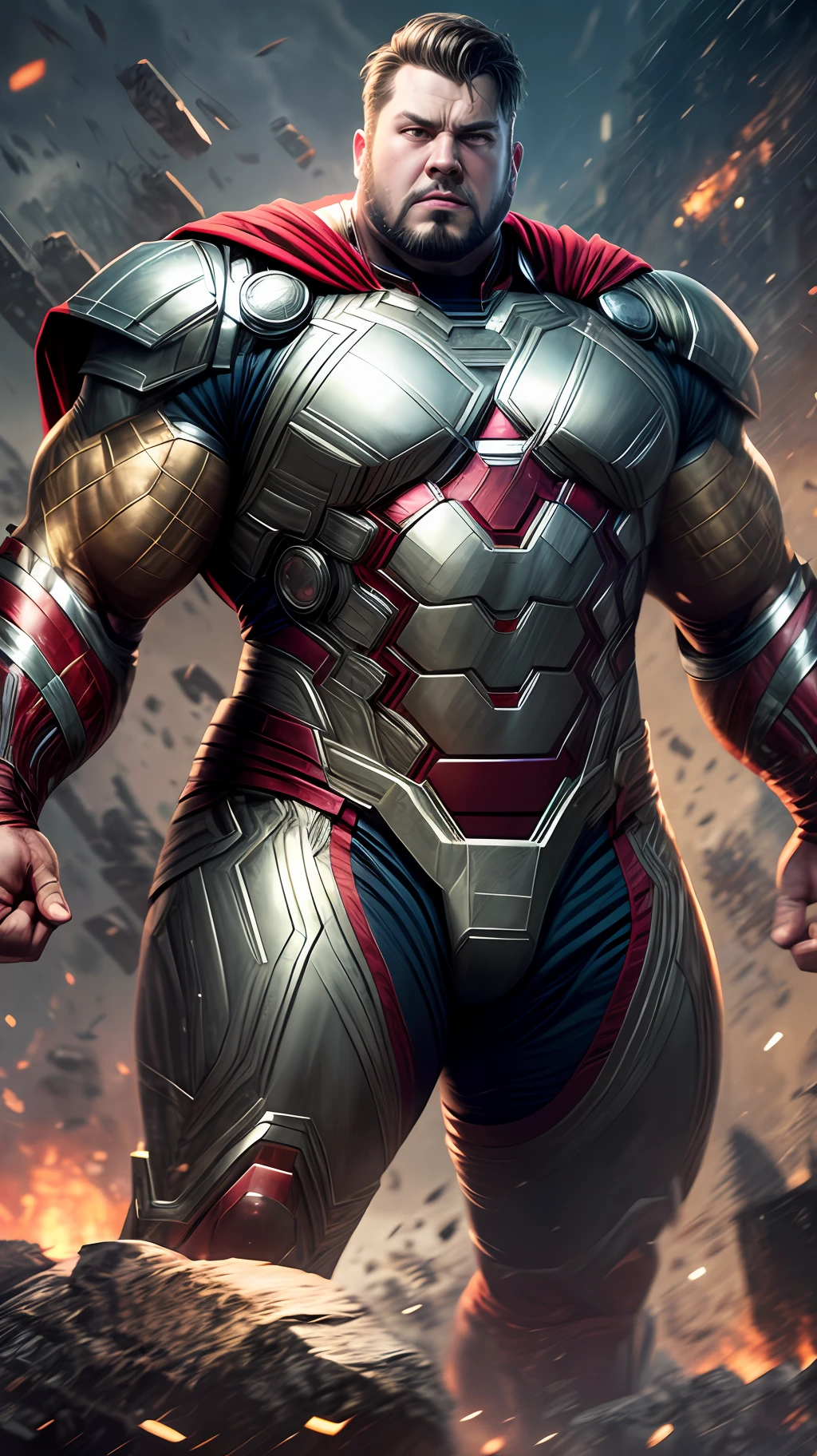 1 fat man, thor,charachter, beautiful, devian art, trending artstation, digital art, detailed, realistic,fat ironman from marvel movie,character,cinematic sho ,cinematic lights, superman, high textures, high resolution, dreamlikeart, 8k, highly detailed